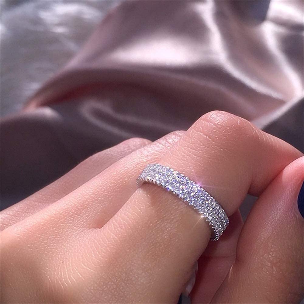 925 Sterling Silver Shiny Full Diamond Ring - 3 Rows Cubic Zirconia Eternity Band for Women | Wedding, Engagement, Anniversary Gift | Perfect for Bridal Jewelry & Special Occasions