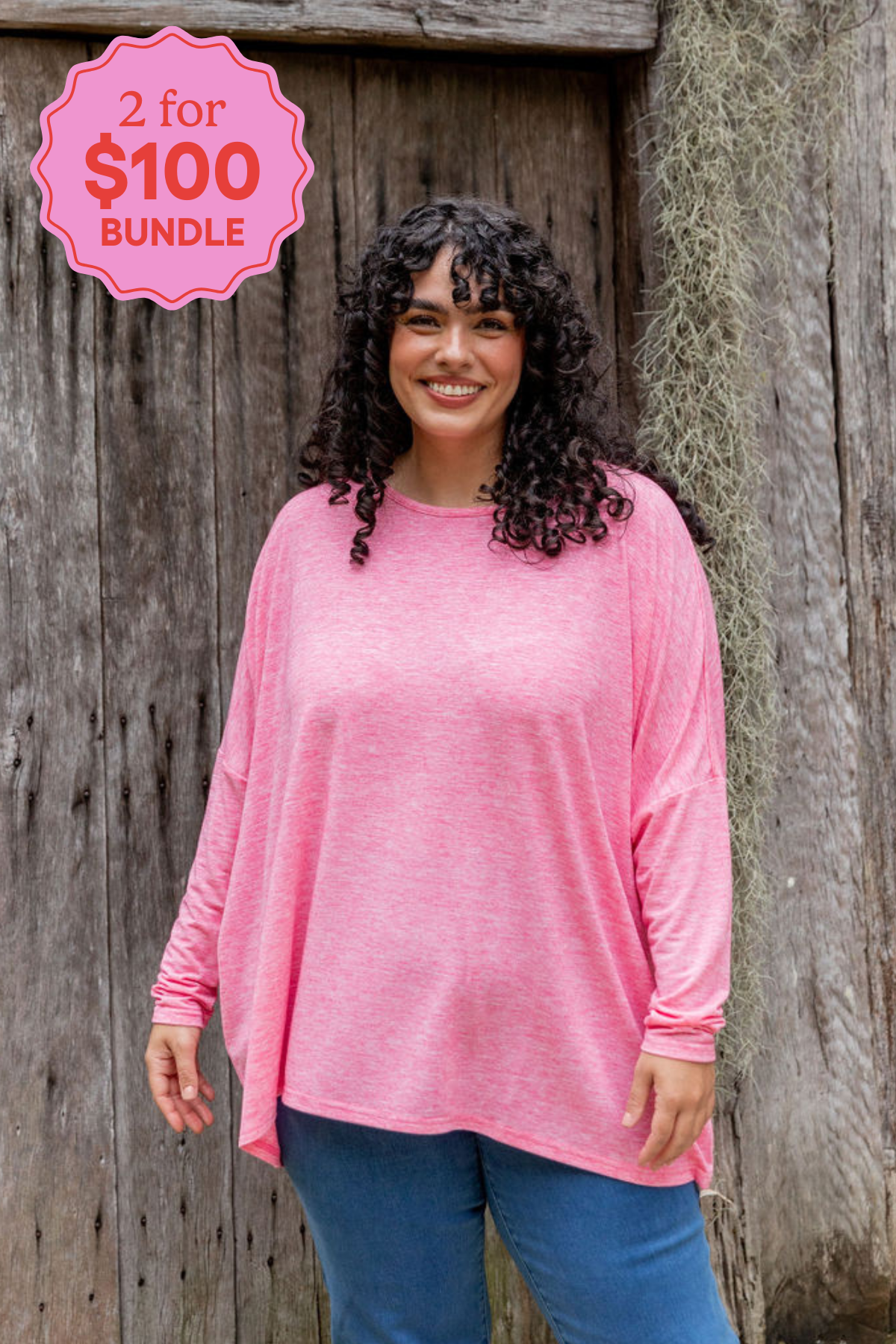 Women's Harlow Knit Top in Pink Marl - Soft Casual Sweater for Everyday Wear & Layering