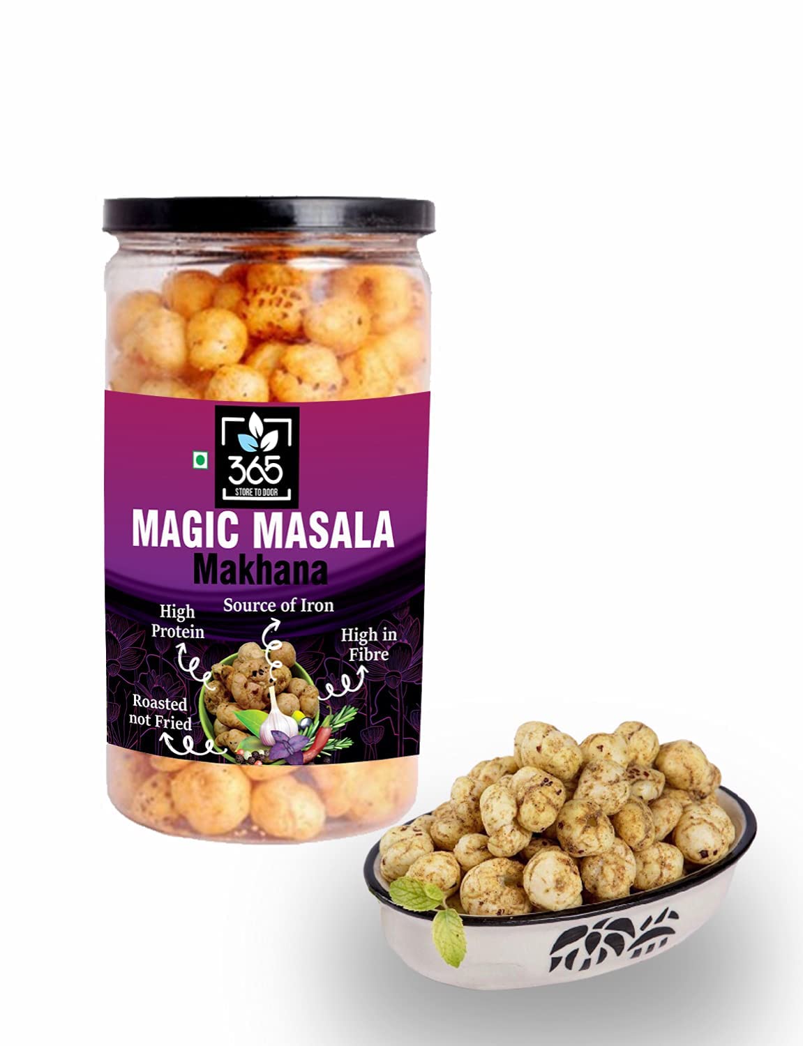 365 Store to Door Roasted Makhana – Magic Masala Flavor, 225g | Fox Nuts Snacks | High Protein, Fiber, Gluten Free, No Trans Fat | Healthy Snack for Kids & Adults | Perfect for Office, Travel & Weight Loss Diets