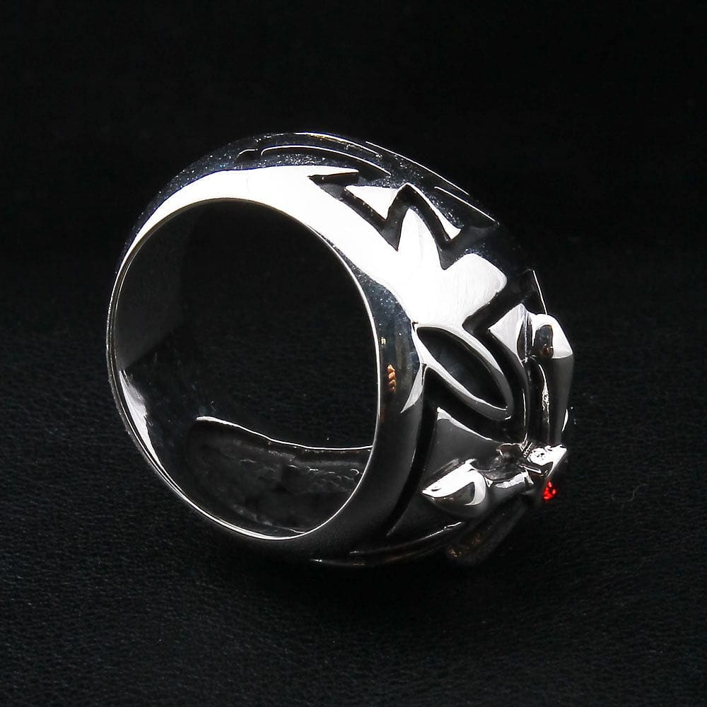 Genuine Garnet Sterling Silver Biker Cross Ring for Men & Women - Gothic Punk Jewelry for Motorcycle Riders & Fashion Enthusiasts