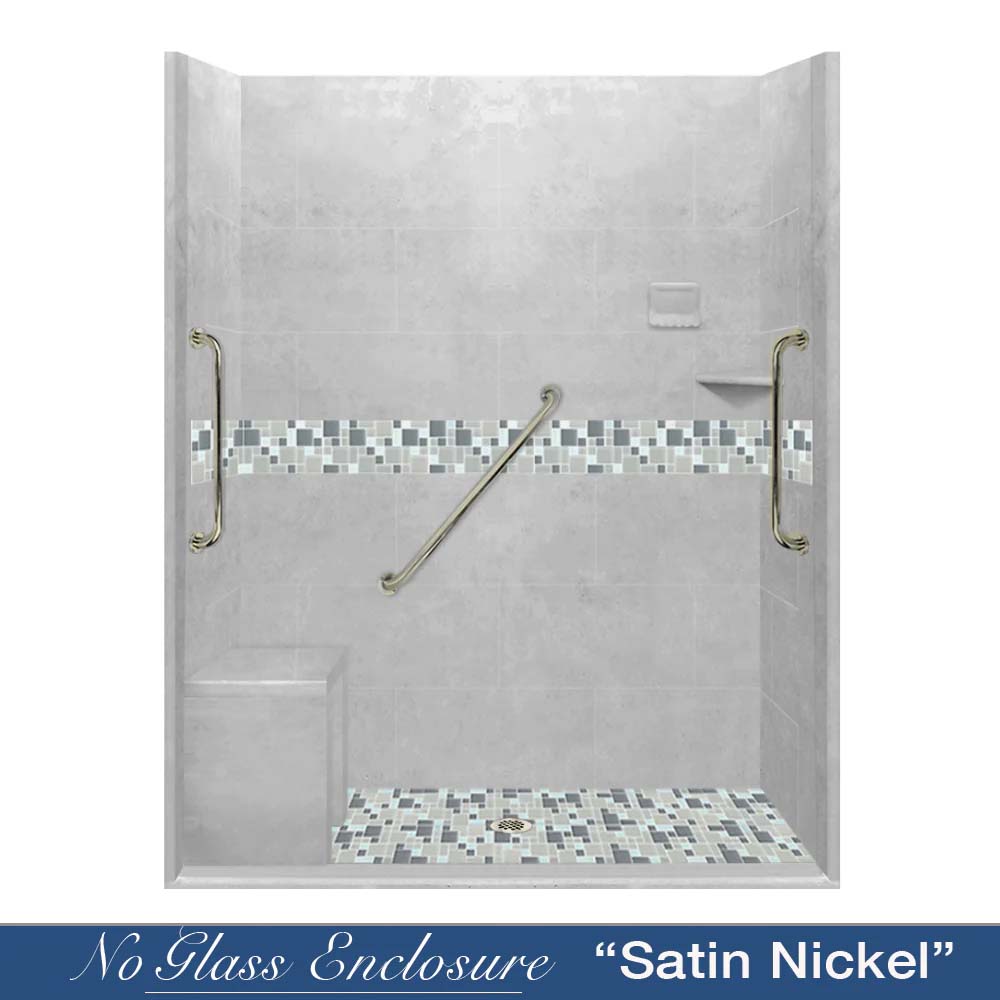 Freedom Zero Newport Portland Cement 60 Alcove Stone Shower Enclosure Kit - Durable Waterproof Bathroom Shower Solution for Home & Commercial Use