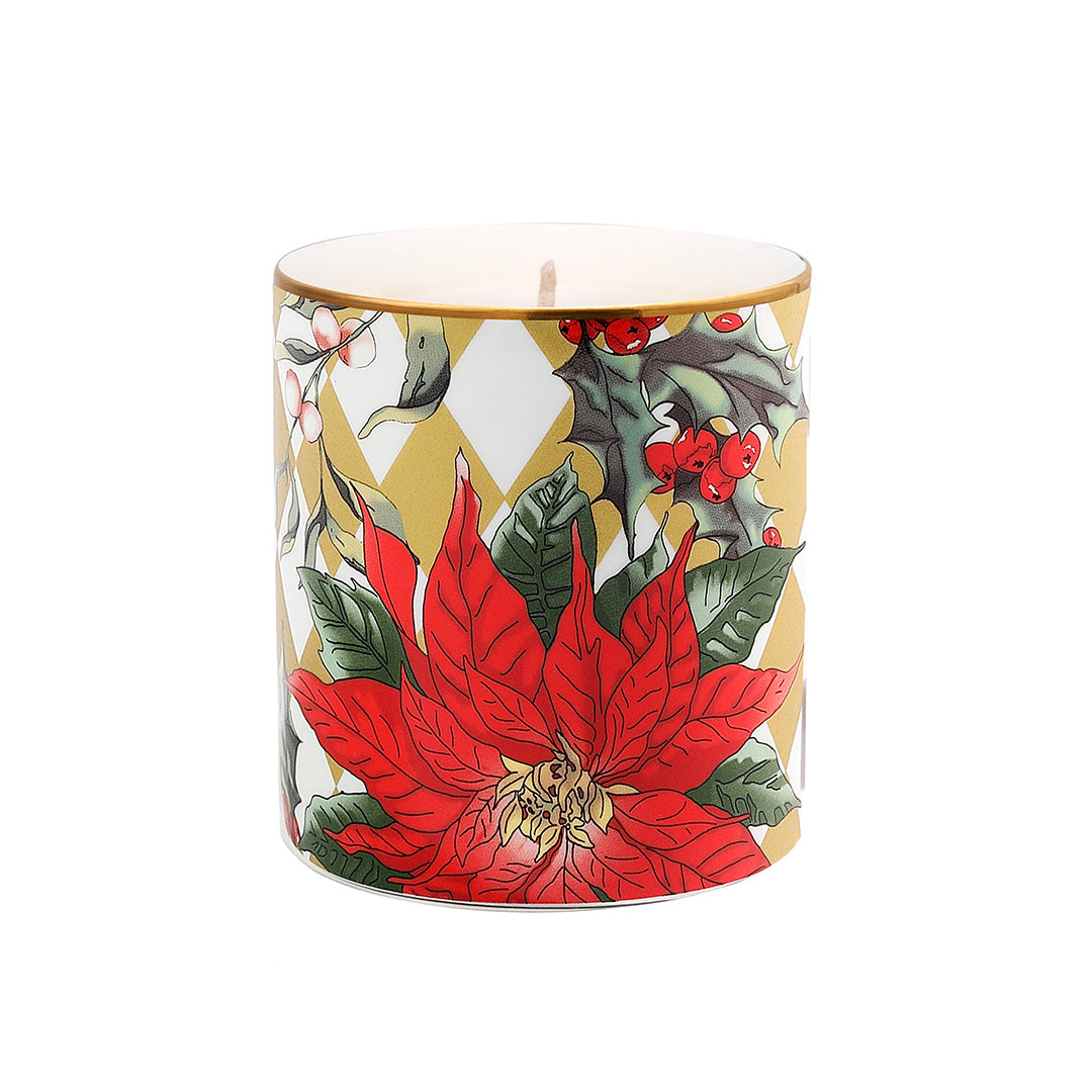 Elegant Gold Parterre with Poinsettia Candle - Perfect for Christmas Decorations, Holiday Centerpieces, and Festive Home Decor