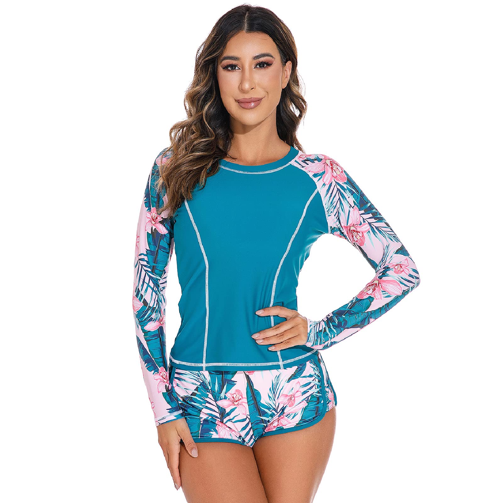 Women's 2 Piece Rash Guard Long Sleeve Swimsuits Set with UPF 50+ Sun Protection - Surfing, Swimming & Beachwear for Active Water Sports
