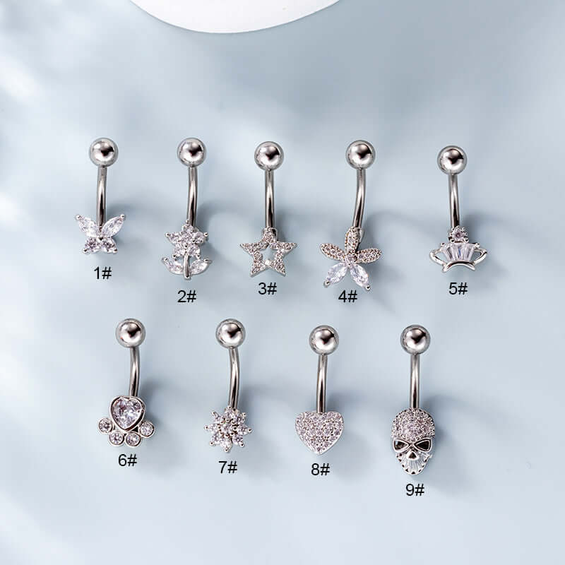 14G Surgical Steel Skull Dangle Belly Button Ring - Gothic Body Jewelry for Women | HSPJ746 | Perfect for Piercings, Parties & Alternative Fashion