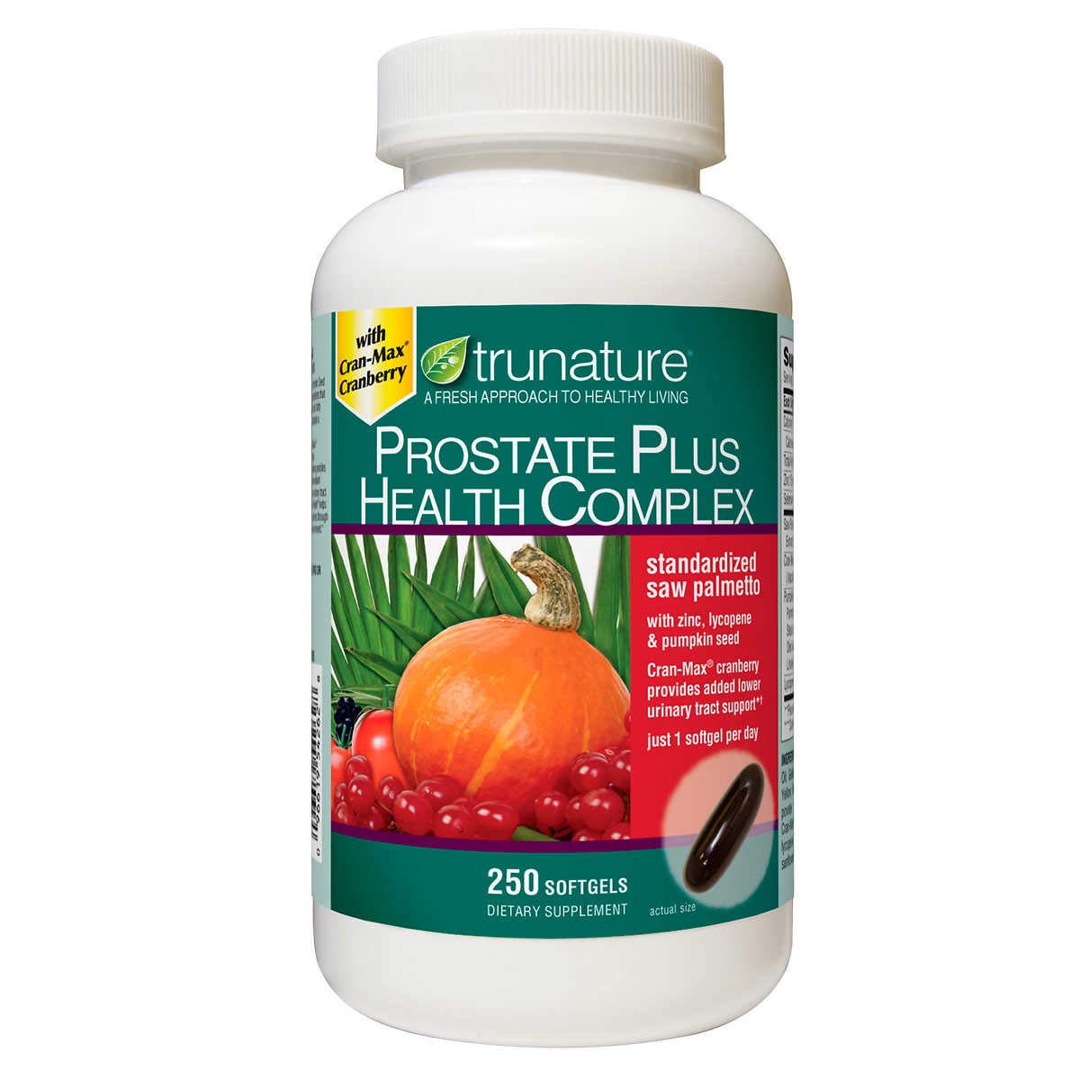 TruNature Prostate Plus Health Complex - Saw Palmetto with Zinc, Lycopene, Pumpkin Seed & Cranberry Extract - 250 Softgels (2 Bottles) - Supports Men's Urinary & Prostate Health for Active Lifestyle