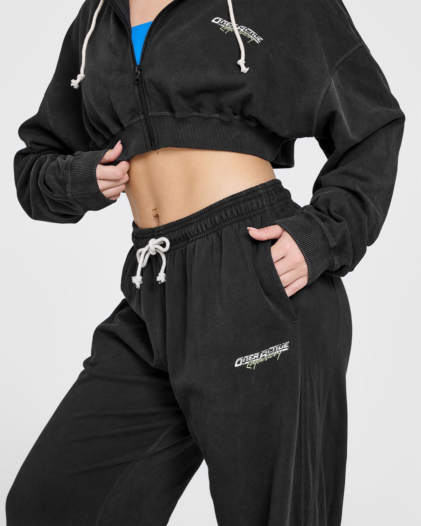Raw Lounge Wide Leg Joggers with Graphic Print | Washed Black | Women's Casual Pants for Yoga, Travel & Loungewear