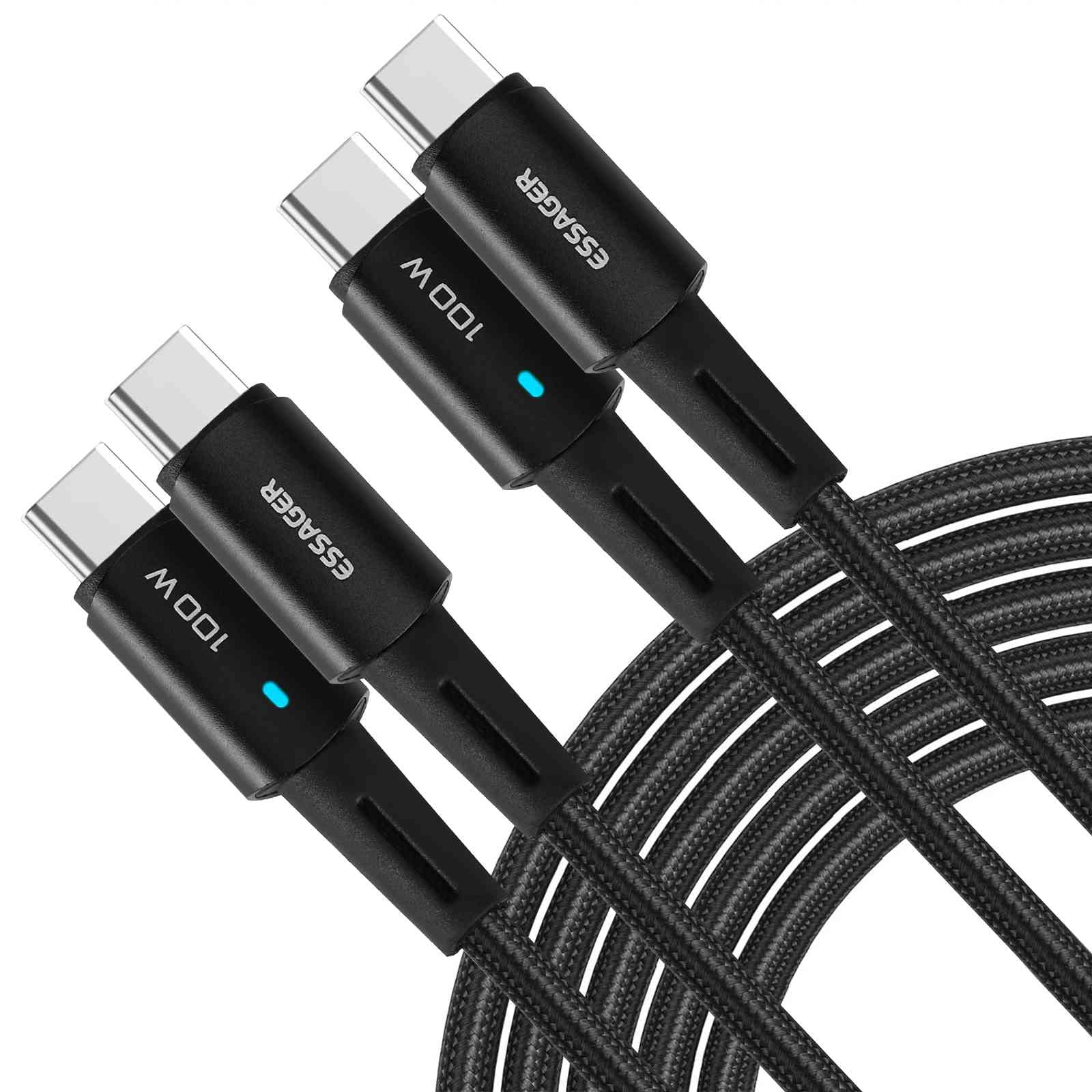 UrbanX 2-Pack 100W USB C to USB C Fast Charging Cable 1.65ft - High Speed USB 2.0 Type C Charger Cord for iPad Pro 2020, iPad Air 4, Samsung Galaxy S21, Google Pixel, Nintendo Switch, LG Phones & More - Perfect for Home, Office & Travel Charging (Black)