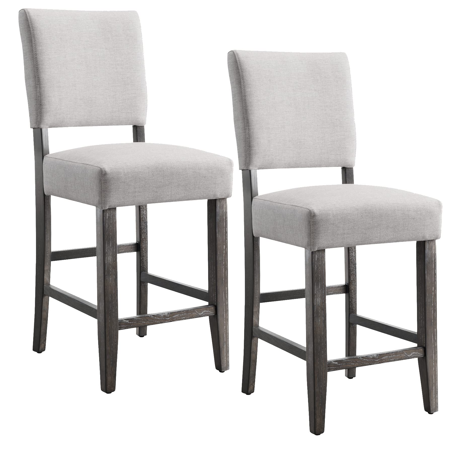 Leick Home 2-Pack Upholstered Counter Height Bar Stools with Wood Base - Blackbean & Gray Wash for Kitchen Island, Breakfast Bar & Dining Room - Comfortable & Stylish Seating Solution
