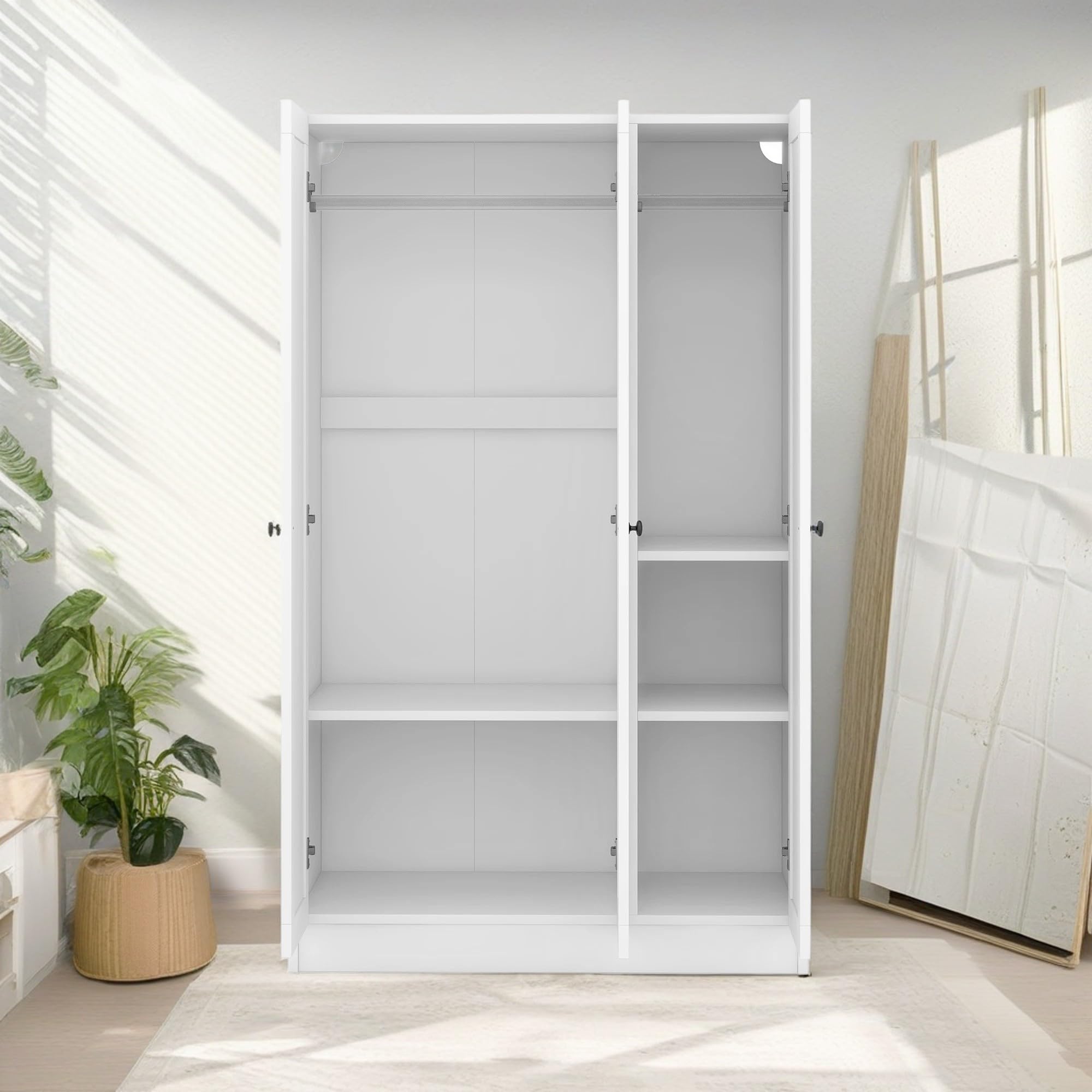 **KELRIA Modern 3-Door Armoire Wardrobe with Shelves & Hanging Rod - Large Freestanding Storage Closet, Wooden Clothes Organizer Cabinet for Bedroom, Guest Room, White - Perfect for Home Organization & Space Saving**