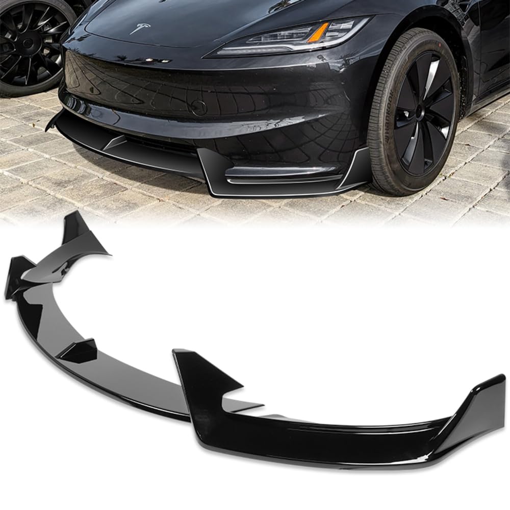 5PCS Front Bumper Lip + Side Skirt Rocker Winglet Canard Diffuser Wing Kit for 2024-2025 Tesla Model 3 Sedan - Painted Black Front Lip Air Chin Spoiler Body Splitter - Enhance Aerodynamics & Sporty Styling for Street Racing & Car Shows
