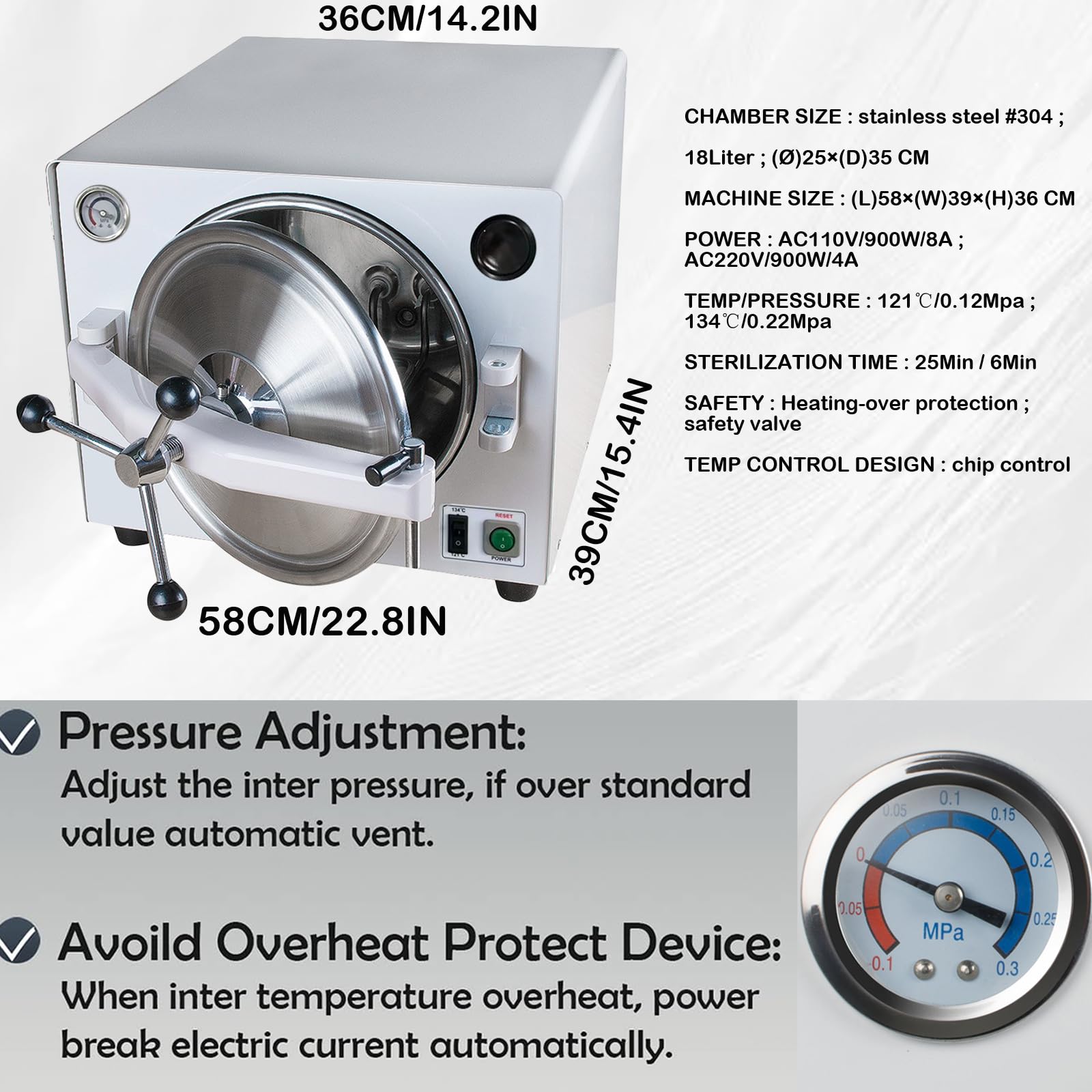 18L Steam Autoclave Sterilizer Machine - 900W Laboratory Autoclave with Safety Lock for Medical, Dental & Beauty Tools | Perfect for Clinic, Hospital & Tattoo Studio Use