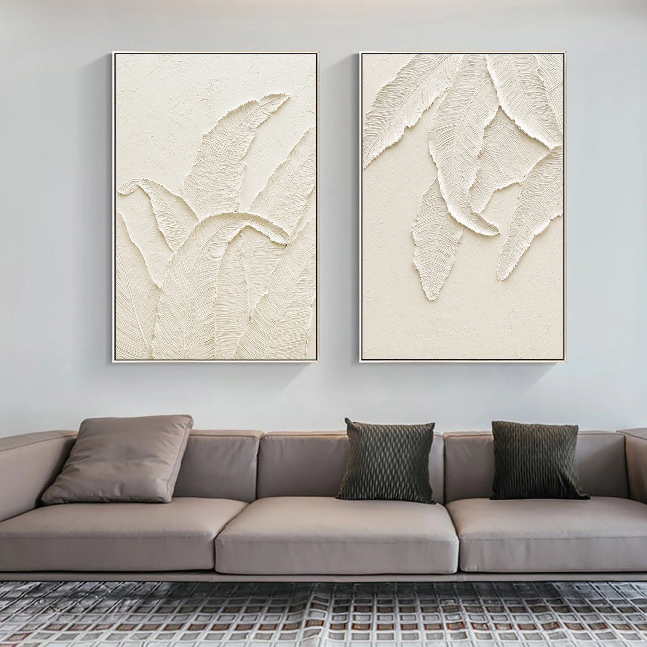 Minimalist Textured Plaster Art Paintings - Set of 2 Modern Wall Decor for Living Room & Bedroom | #MM059