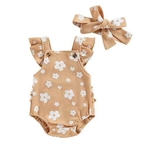 Floral Ruffle Romper-light Khaki