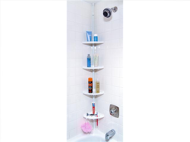 Expandable Shower Tower with Adjustable Shelves - White Bathroom Organizer for Shampoo, Soap & Towels - Perfect for Small Bathrooms & Spa-Like Showers