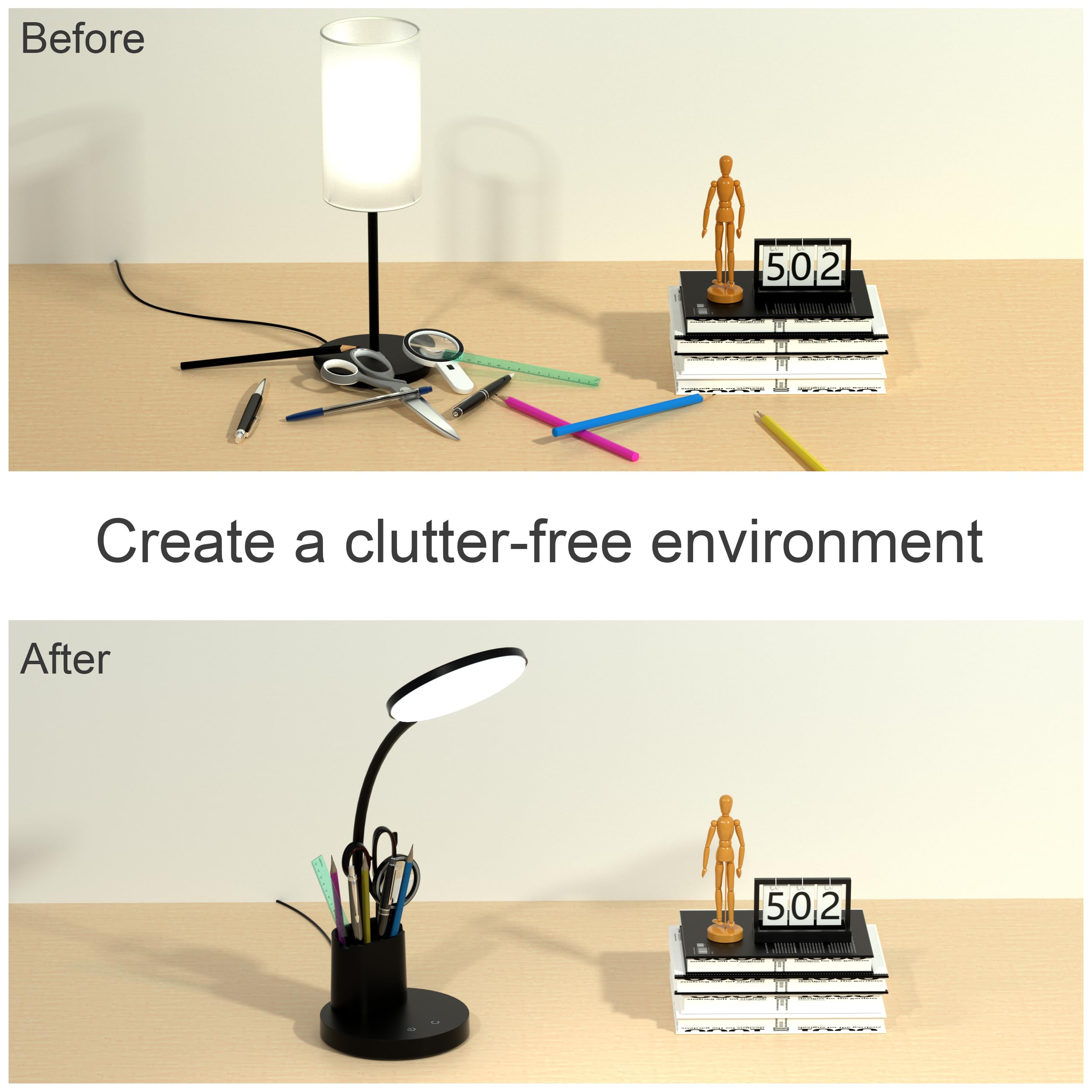LED Desk Lamp with 3 Color Modes & 360° Adjustable Arm - Dimmable Touch Table Light with Phone/Pen Holder for Home Office Study Reading - Black Workspace Lighting