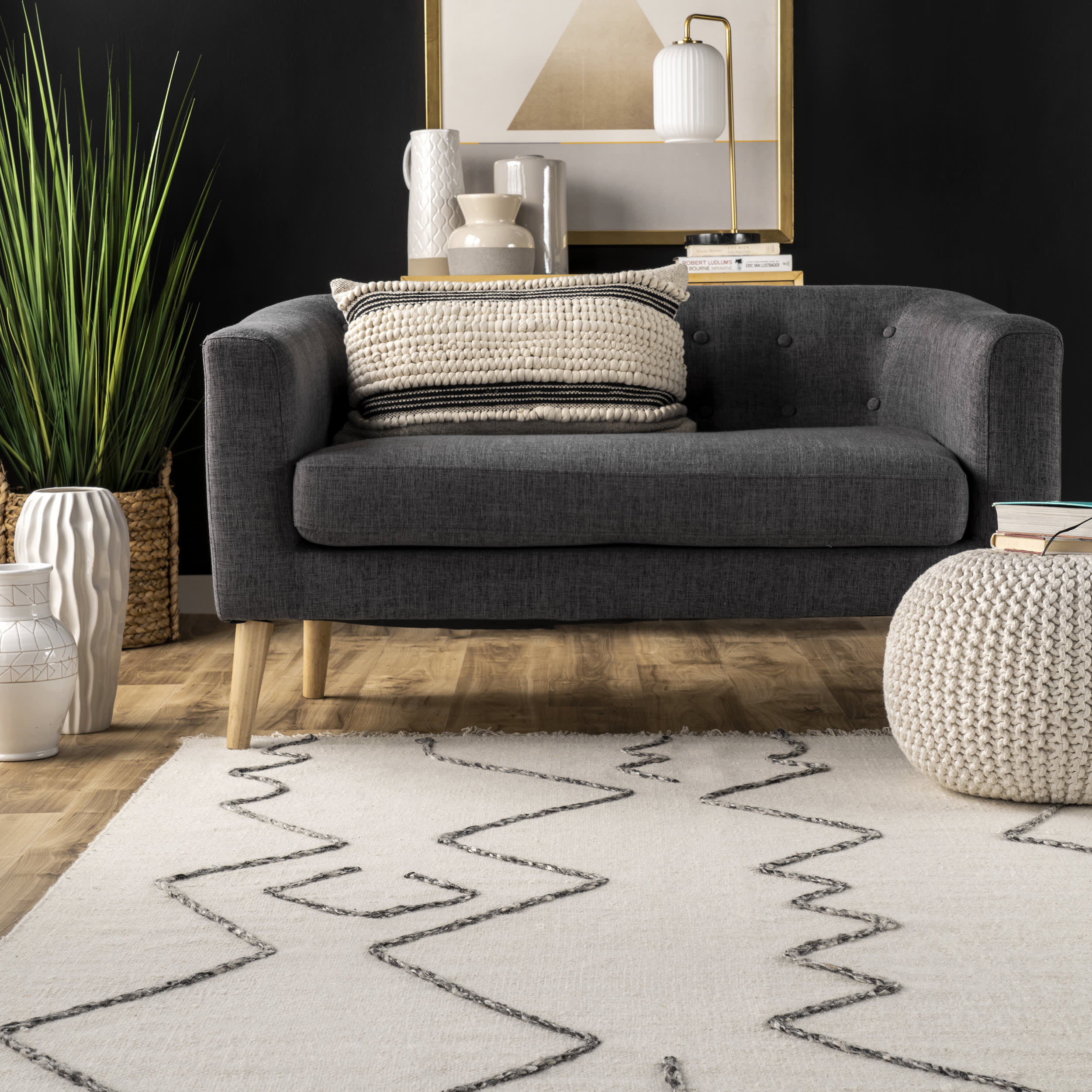 Abstract Graphic Ivory Rug - Modern Bohemian Area Rug for Living Room, Bedroom & Home Decor