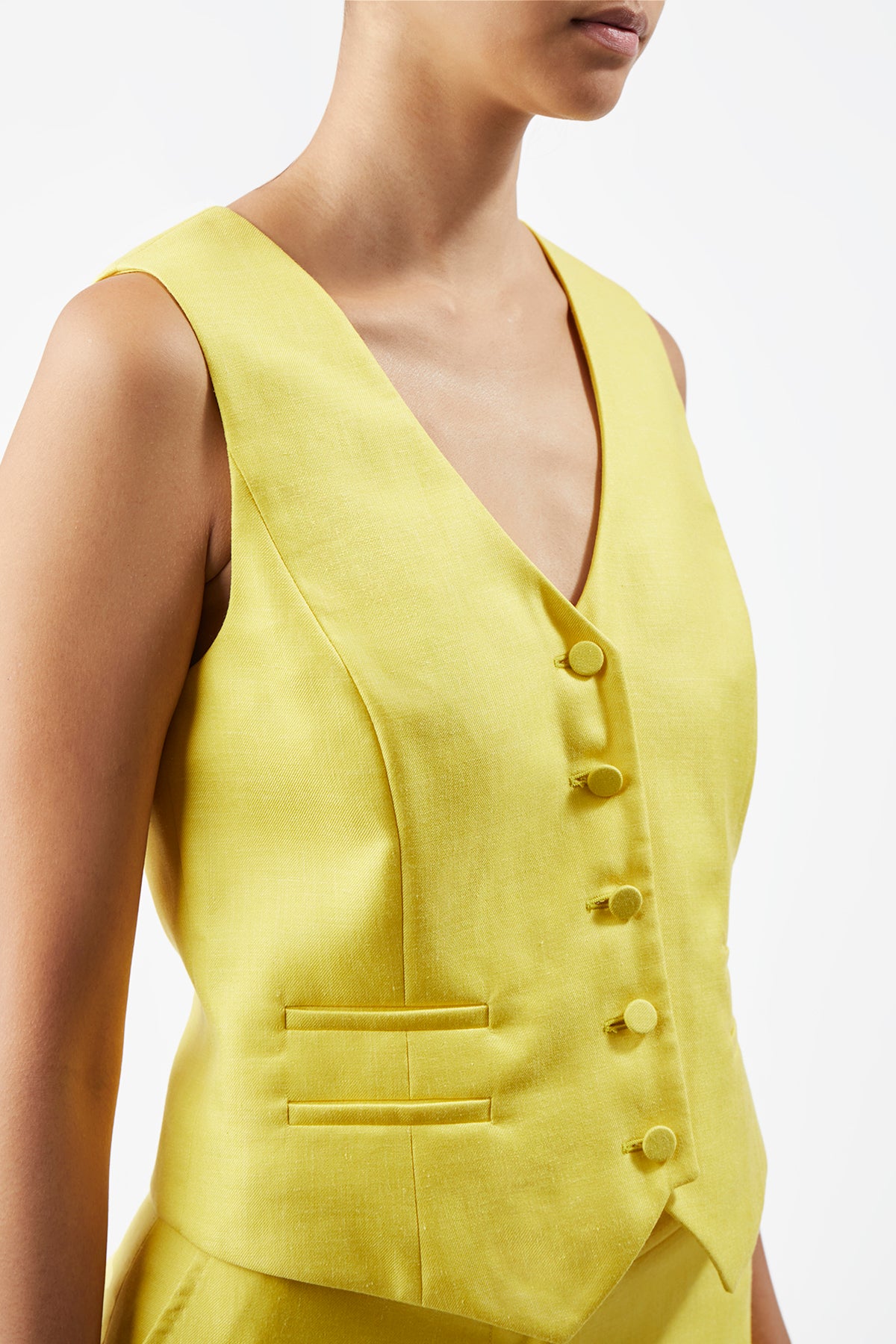 Coleridge Vest for Men - Cadmium Yellow Virgin Wool & Silk Linen Twill Waistcoat | Formal & Business Attire, Office Wear, Wedding Outfits