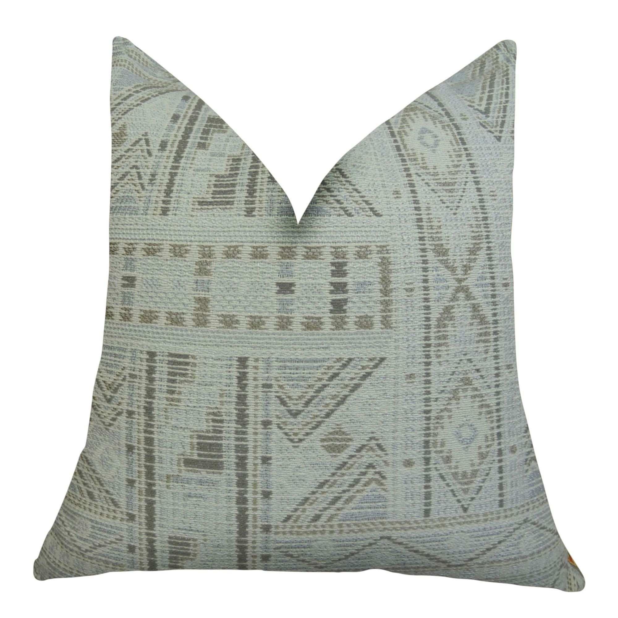 Handmade Aztec Throw Pillow - Gray Taupe Ivory Tribal Bohemian Cushion with Indigo Textured Design - USA Made Decorative Pillow for Sofa, Bed & Living Room - Perfect for Boho Home Decor & Cozy Interior Styling