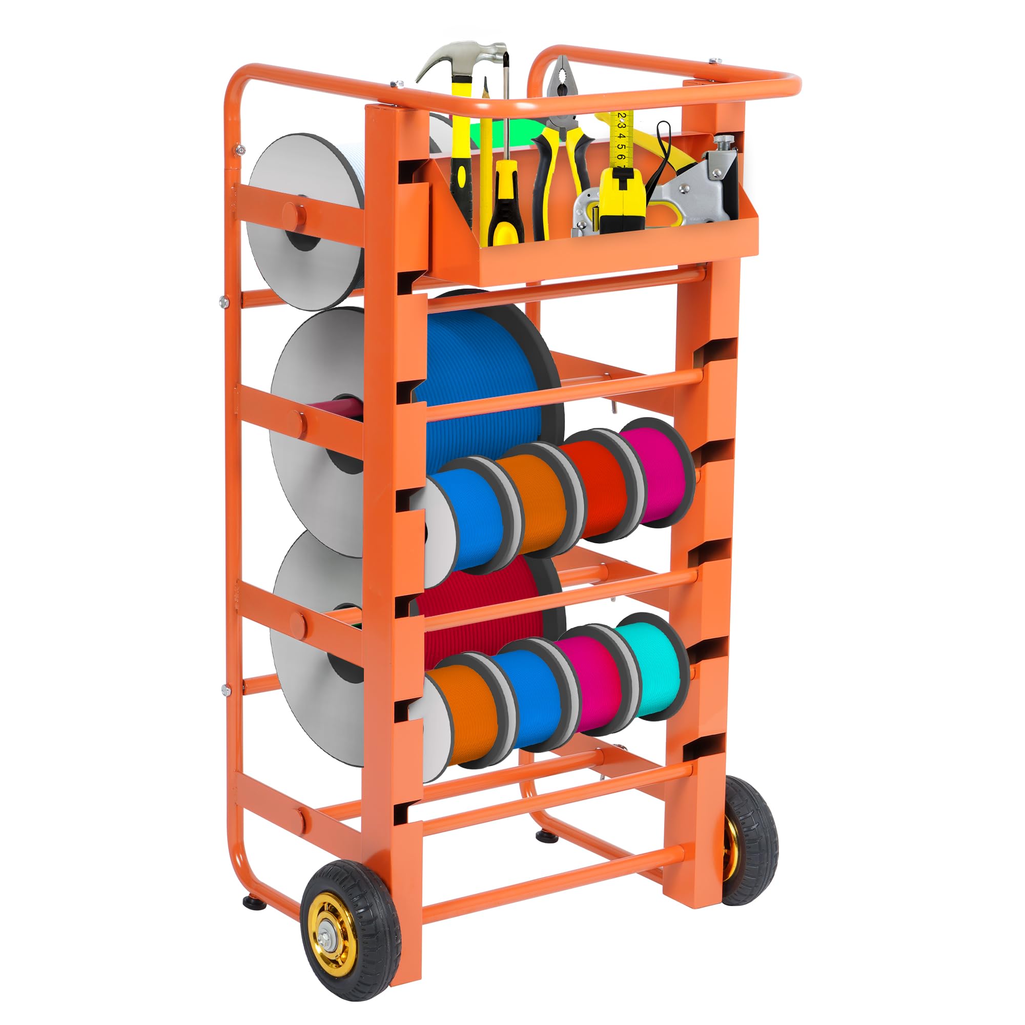 Heavy Duty Wire Spool Rack with Wheels & Storage Tray - 300 lbs Capacity Cable Caddy for Electrical Wiring Storage | Industrial Wire Dispenser for Electricians, Construction Sites & Home Workshops