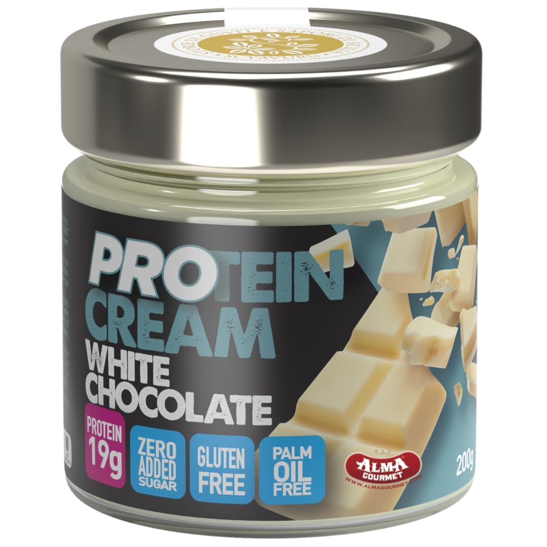 Alma Gourmet Italian White Chocolate Protein Spread - High Protein, No Sugar Added, Gluten Free, Keto Friendly - Smooth Velvety Texture for Toast, Pancakes & Yogurt - Perfect Healthy Breakfast, Snack & Post-Workout Recovery - 7.05oz (200g) Jar