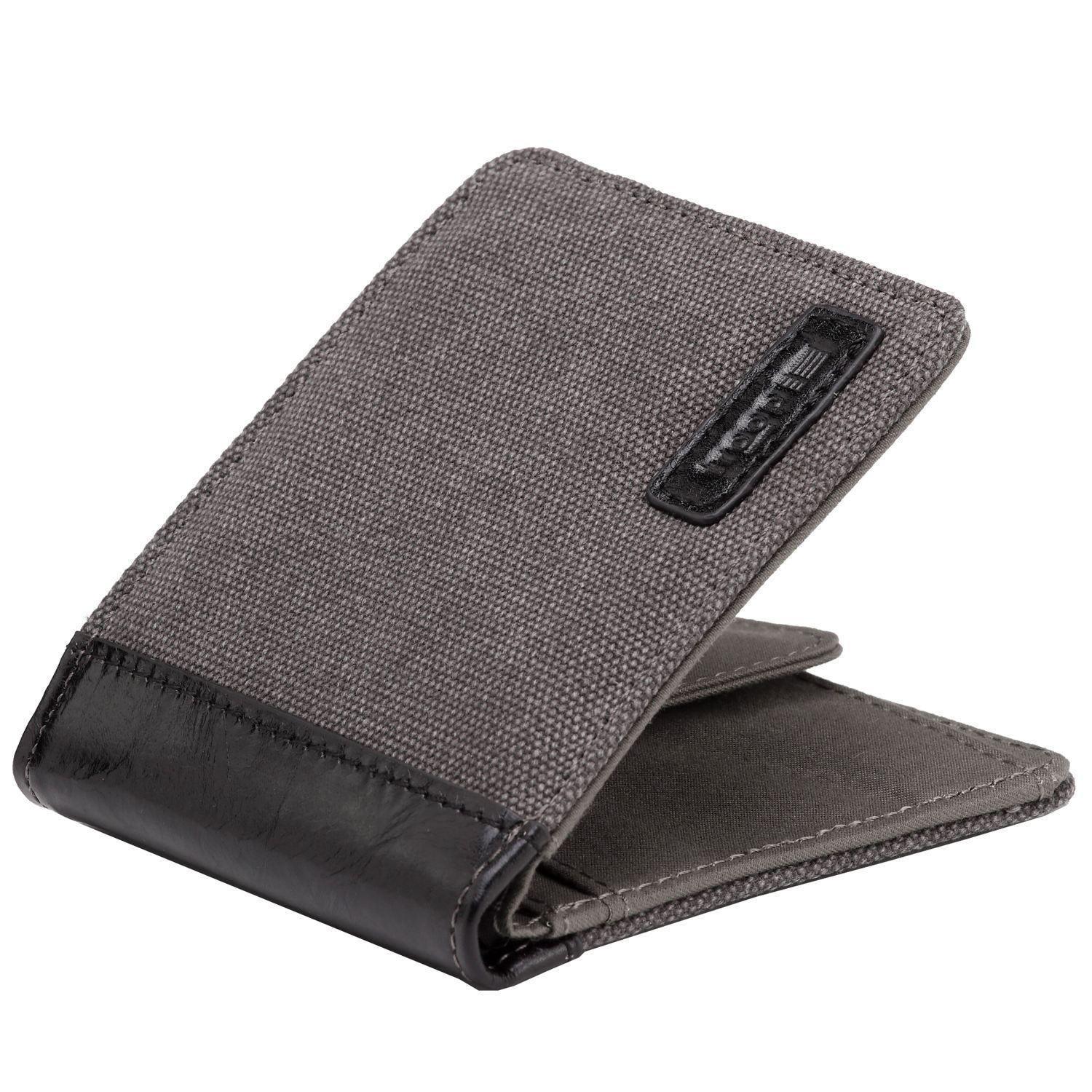 TRP0500 Troop London Men's Bi-Fold Canvas Wallet - Slim RFID Blocking Leather Card Holder for Everyday Use & Travel
