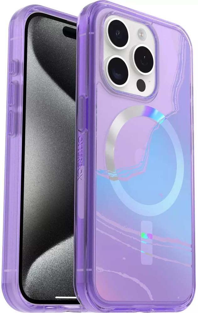 OtterBox Symmetry Series+ Clear/Purple Case for iPhone 15 Pro - MagSafe Compatible, Ultra-Sleek Design with Raised Edges for Camera & Screen Protection - Perfect for Everyday Use, Travel & Outdoor Activities (Non-Retail Packaging)