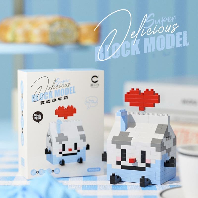 Happy Food Cute Mini Bricks Micro Building Kit - Compatible Nano Blocks for Kids - Creative Desktop Decor Toy (Vitality Milk) - Perfect for STEM Learning, Birthday Gifts & Stress Relief