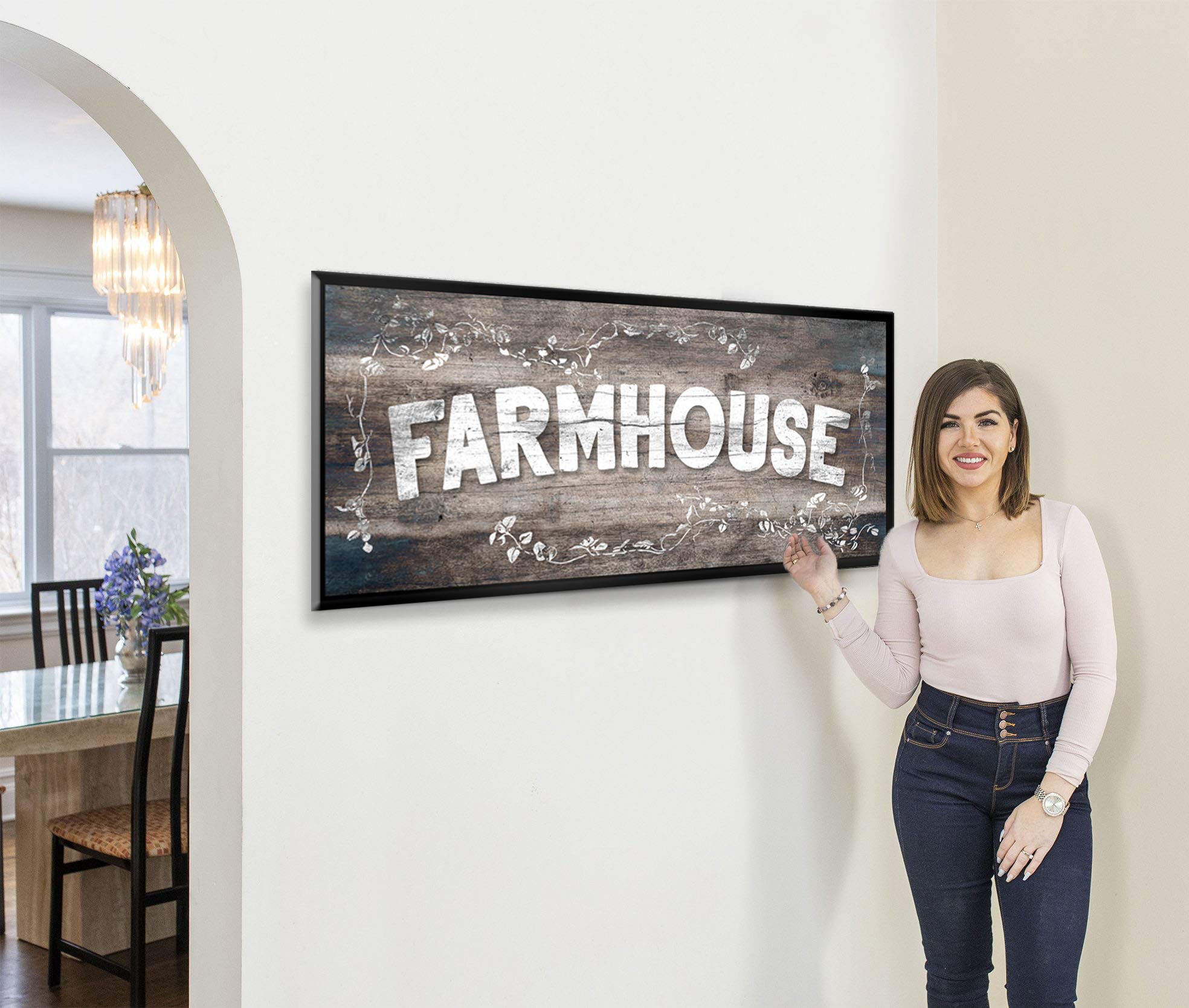 Farmhouse Wall Art Sign - Large Canvas Wall Decor for Living Room, Entryway, Front Door - Housewarming Gift with Floating Frame (60x27, Brown/Black) - Perfect for Rustic Home Decor & Warm Welcome Signs