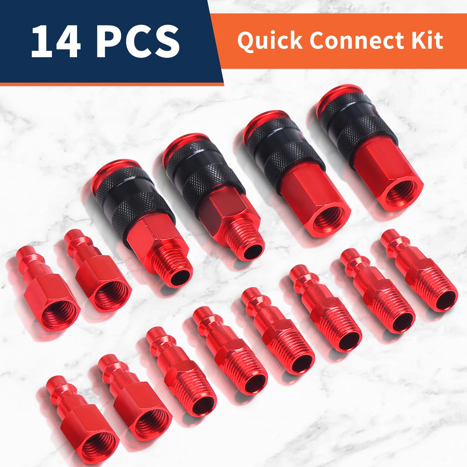 15 PCS No Rust Air Hose Fittings Kit - Quick Connect Air Compressor Accessories for Industrial Tools (Male & Female High Flow Couplers) - Perfect for Pneumatic Systems, Auto Repair & Workshop Applications