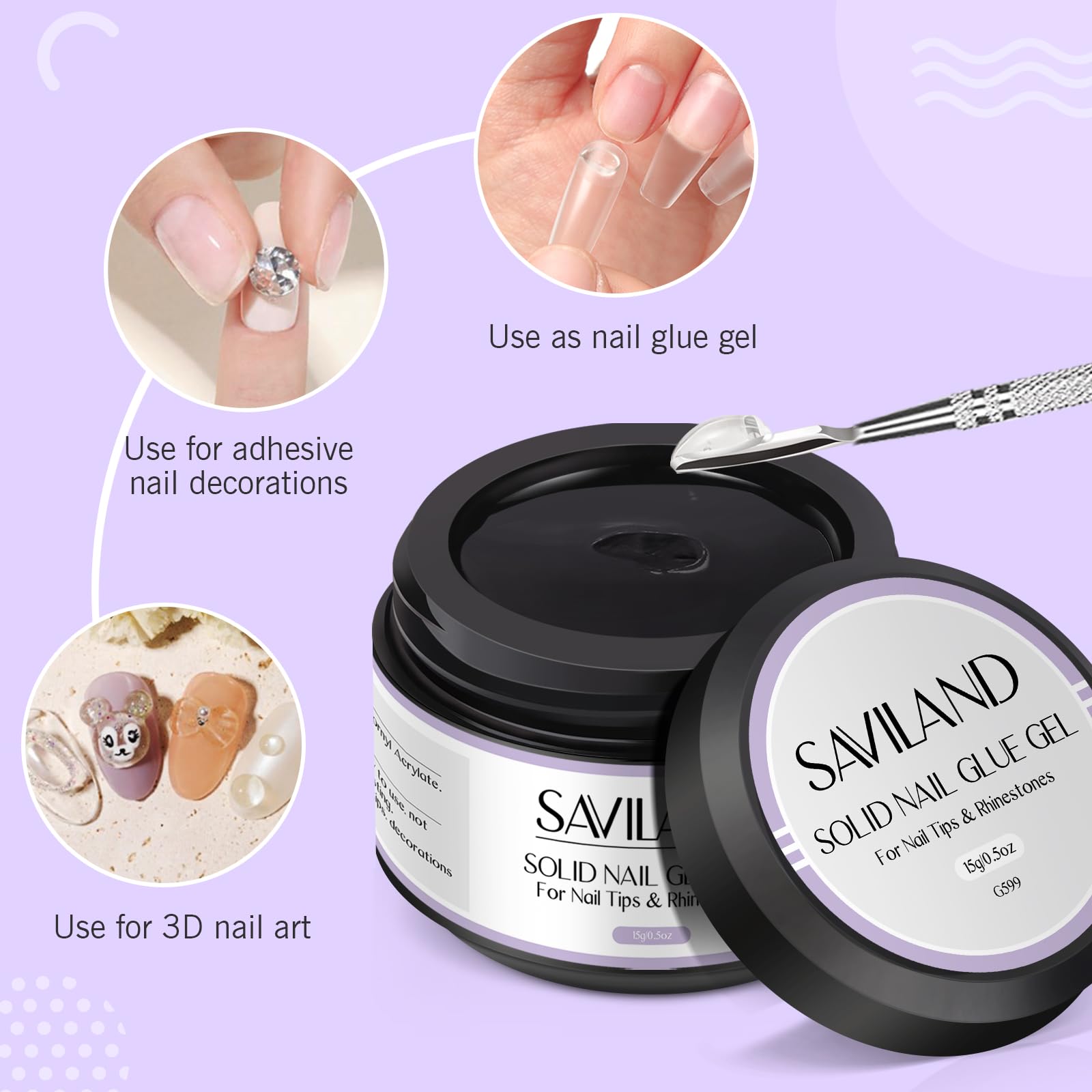 Saviland 15g Extra Strong UV Nail Glue Gel for Press on Nails & Acrylic Nails – Long Lasting False Nail Tips Adhesive, Non-Sticky 3D Nail Art Gel – Perfect for Salon, Home Manicures & Nail Decorations