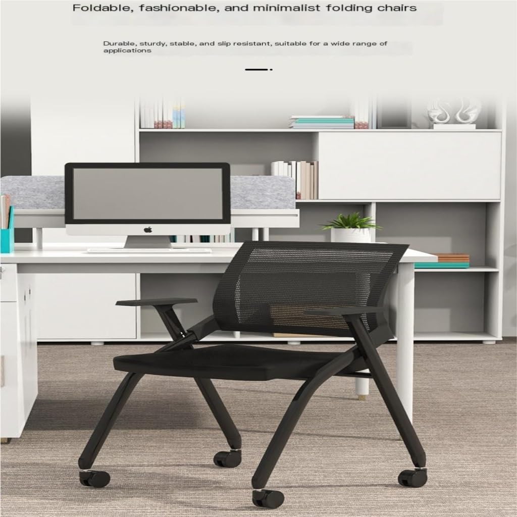 Ergonomic Folding Office Chair with Wheels - Adjustable Computer Chair for Home Office, Conference Room & Gaming - Black Rolling Swivel Seat (Size B) - Perfect for Work, Study & Long Hours Sitting