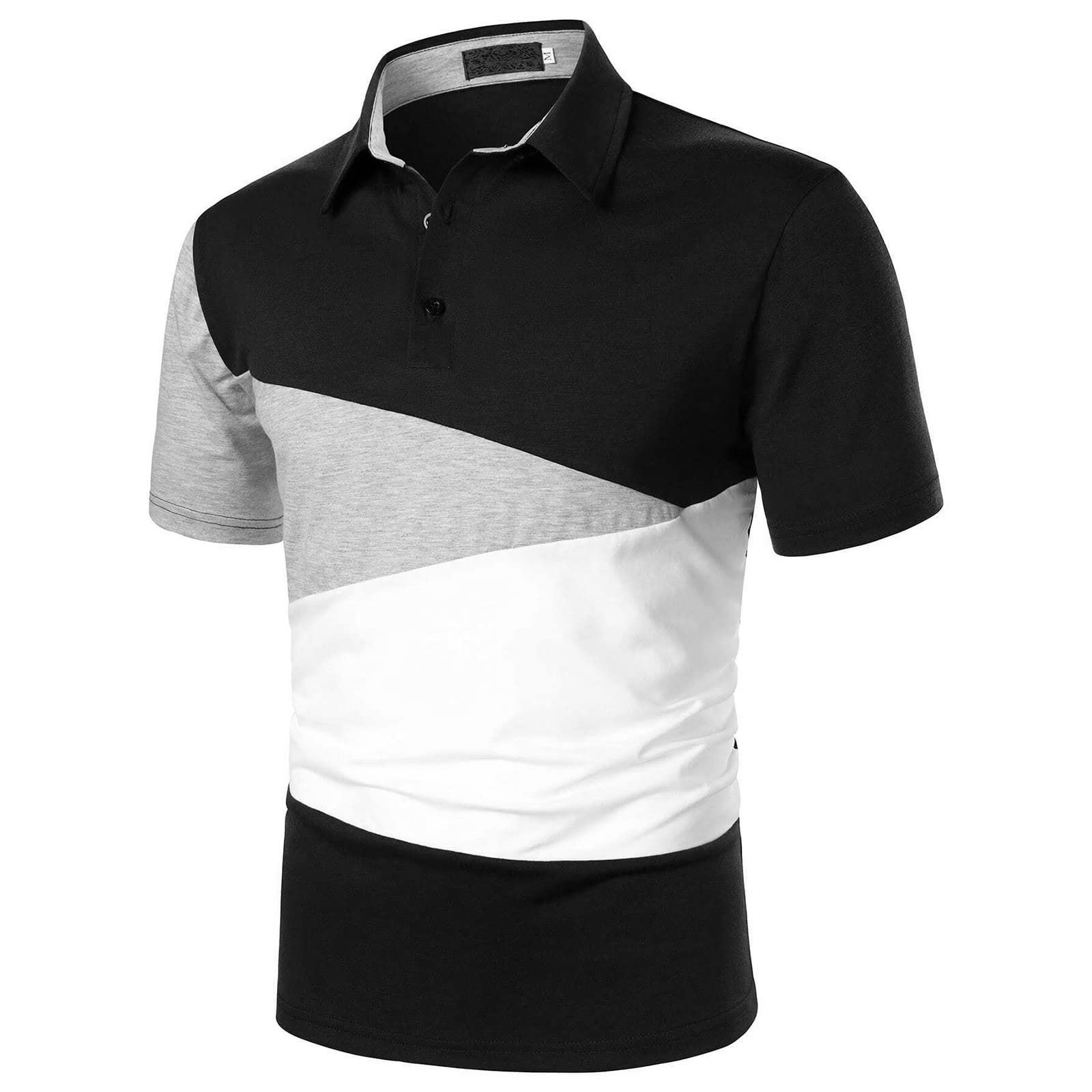 XXBR Men's Polo Shirts - Slim Fit Short Sleeve Business Casual Shirts with Lapel Patchwork | Blue Flannel Workwear & Night Shirts for Summer | Perfect for Office, Outdoor Activities & Evening Wear