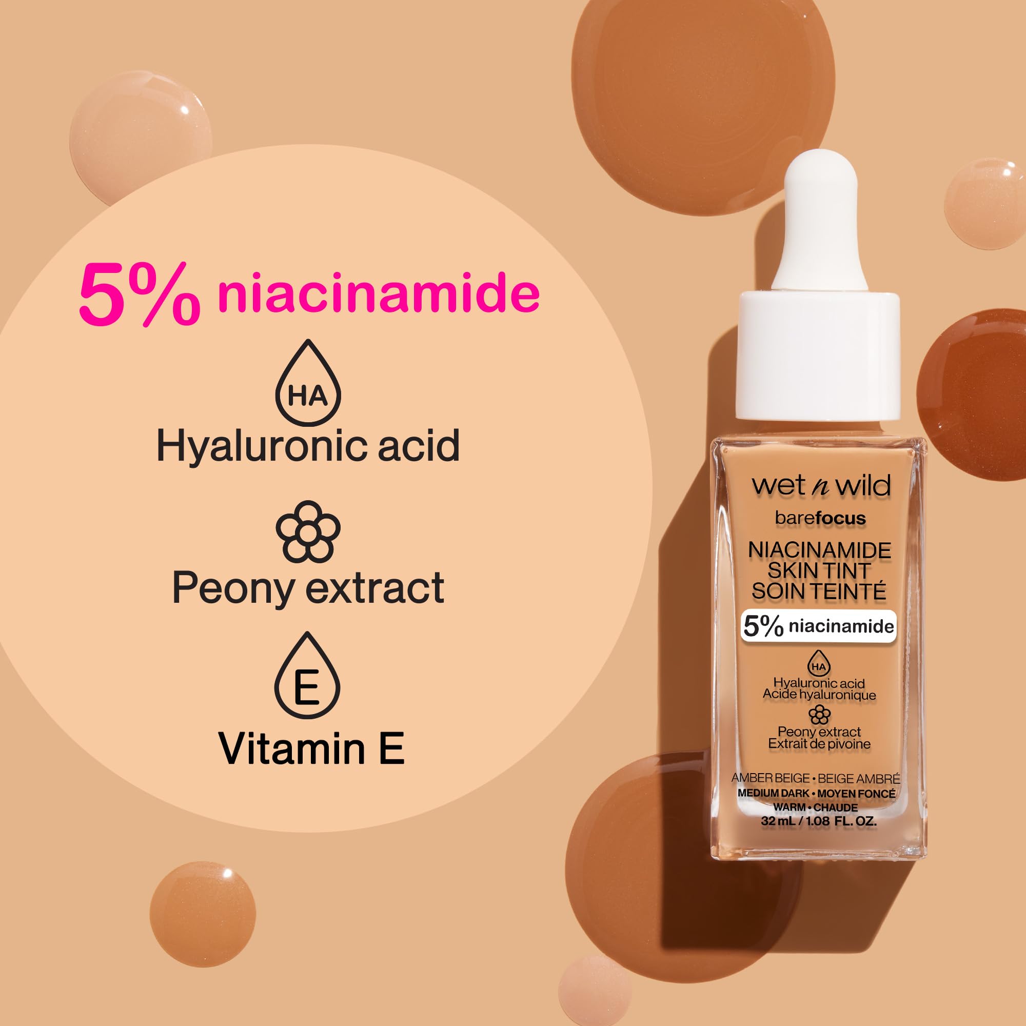 Wet n Wild Bare Focus Skin Tint with 5% Niacinamide - Lightweight Buildable Coverage, Natural Radiant Finish - Infused with Hyaluronic Acid & Vitamins - Cruelty-Free Vegan Foundation (Fair) - Perfect for Daily Wear & Natural Makeup Looks