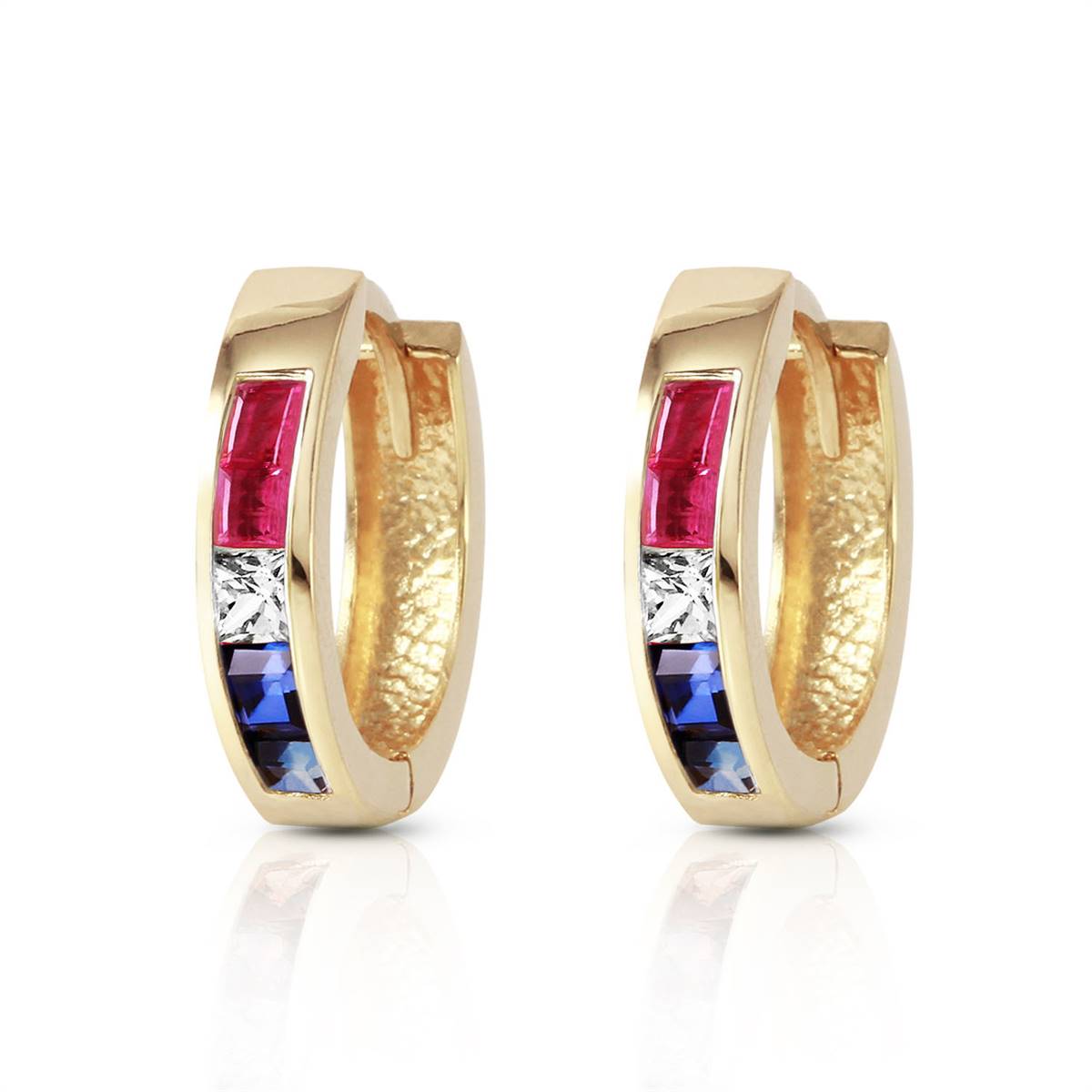 1.28 Carat 14K Solid Yellow Gold Hoop Earrings with Natural Multi Gemstones - Perfect for Women's Daily Wear, Parties & Special Occasions