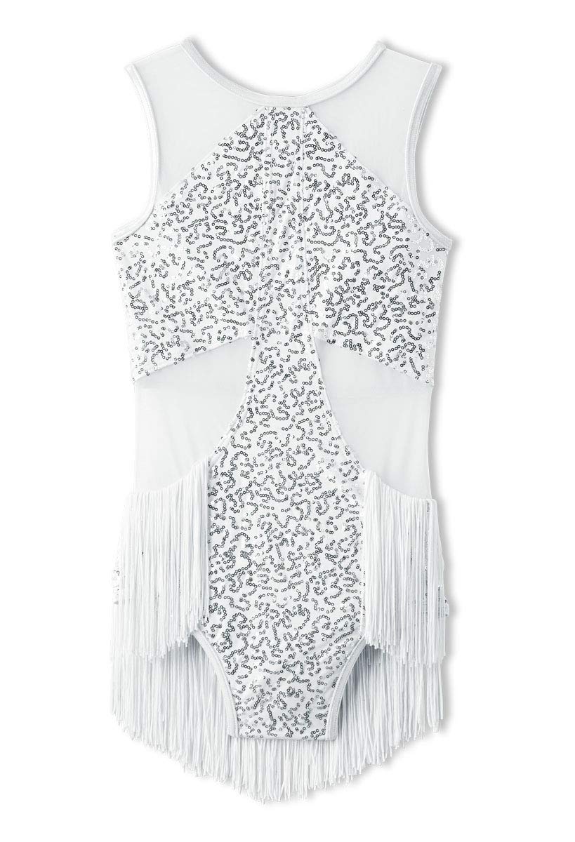 Balera Women's Mesh Inset Sequin Dance Leotard with Fringe - Stretchy Ballet & Jazz Performance Costume for Dance Recitals, Competitions & Stage Shows