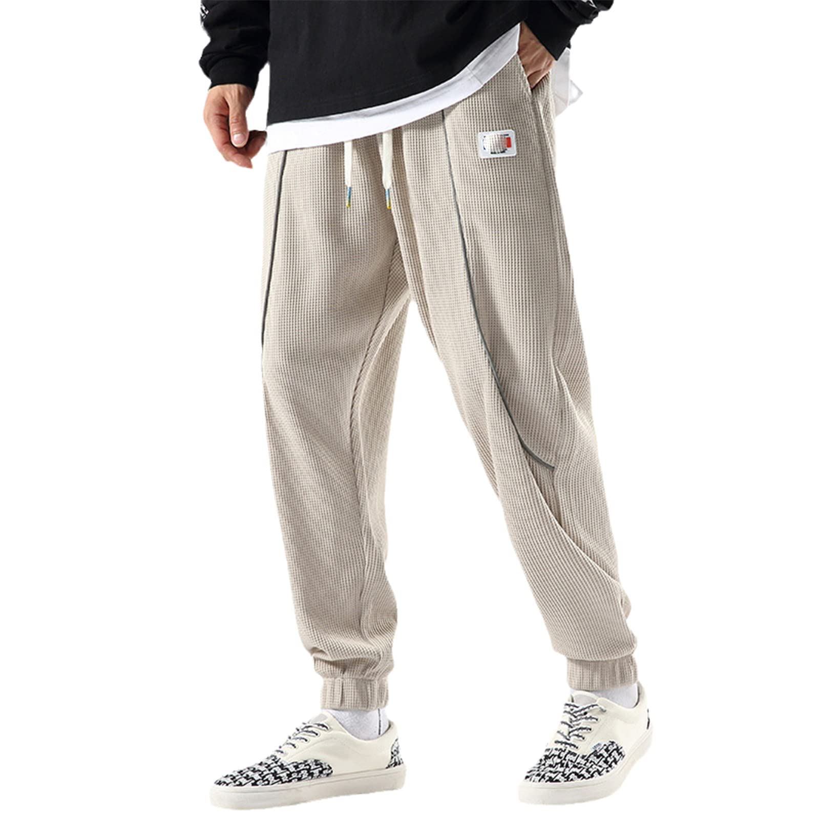 FUHONGCUP Men's Waffle Joggers - Soft Breathable Sweatpants for Running, Sports & Lounge | Autumn Winter Casual Pants | Khaki Jogging Pants for Men | Perfect for Gym, Workout & Relaxing at Home