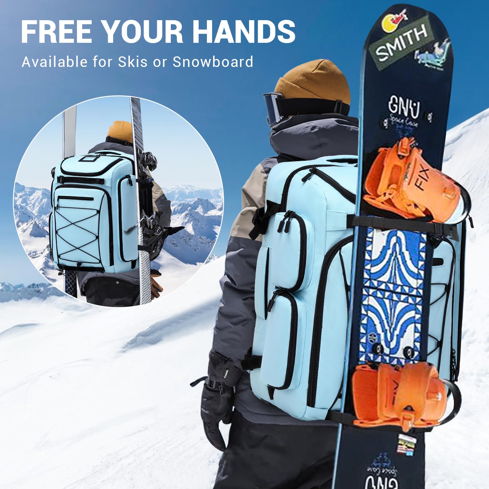 **60L Waterproof Ski Boot Backpack - Travel Backpack for Ski Boots, Skis & Snowboard Gear - Durable & Spacious for Ski Trips & Winter Sports**