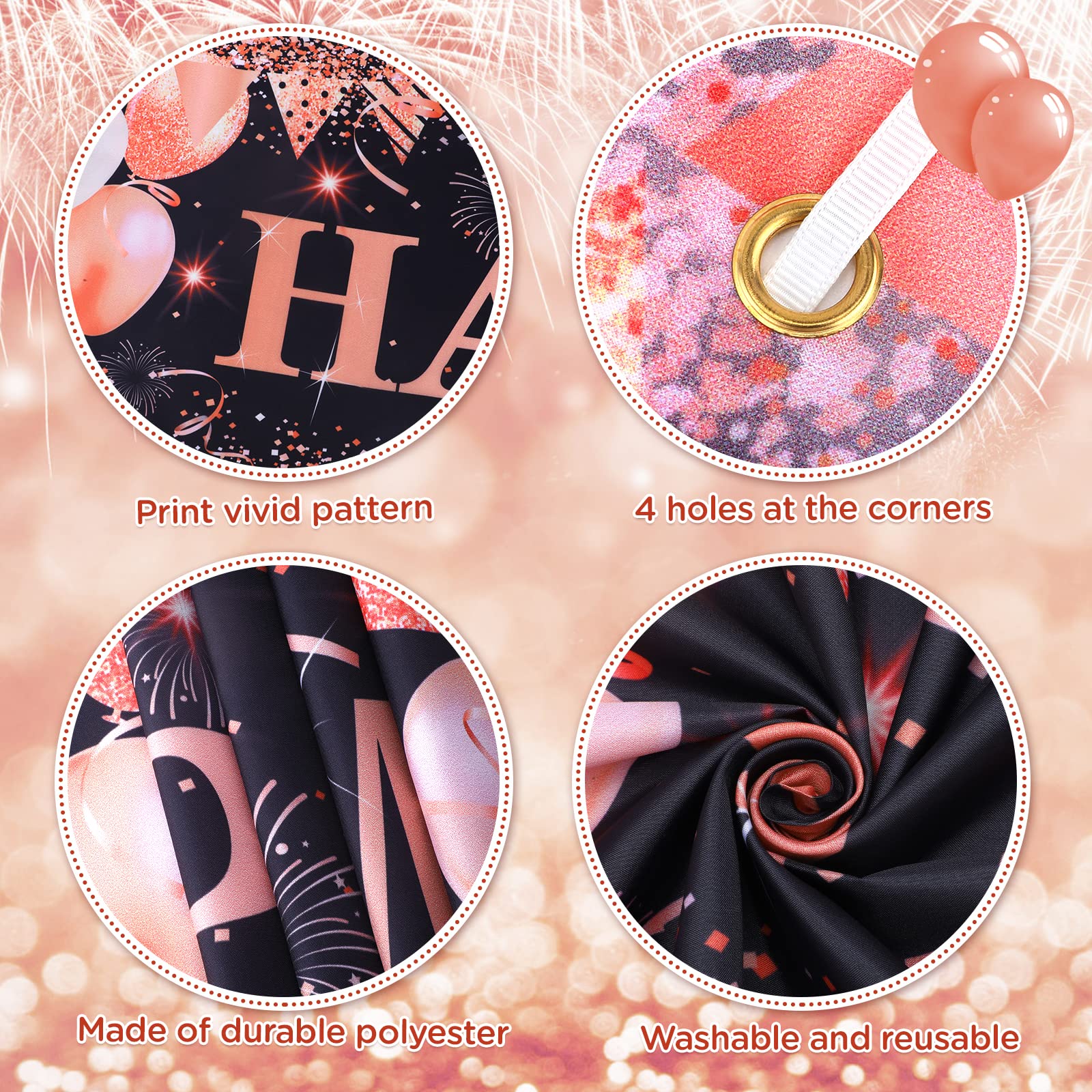 Elegant Rose Gold & Black Retirement Banner with 18 Balloons - Perfect for Women's Retirement Party Decorations, Farewell Celebrations & Anniversary Events - Yard Sign, Wall Decor & Party Supplies