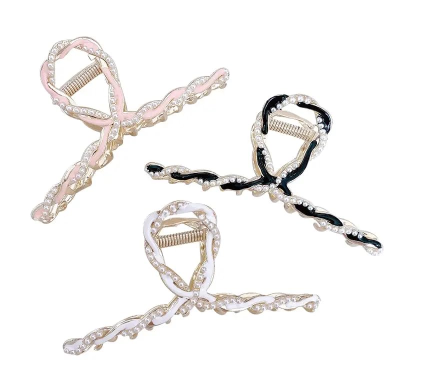 Sparkly Butterfly Hair Clips for Women - Non-Slip Strong Metal Jaw Clips, Cute Hair Claws with Chain (Pink) - Perfect for Updos, Ponytails & Everyday Hairstyles