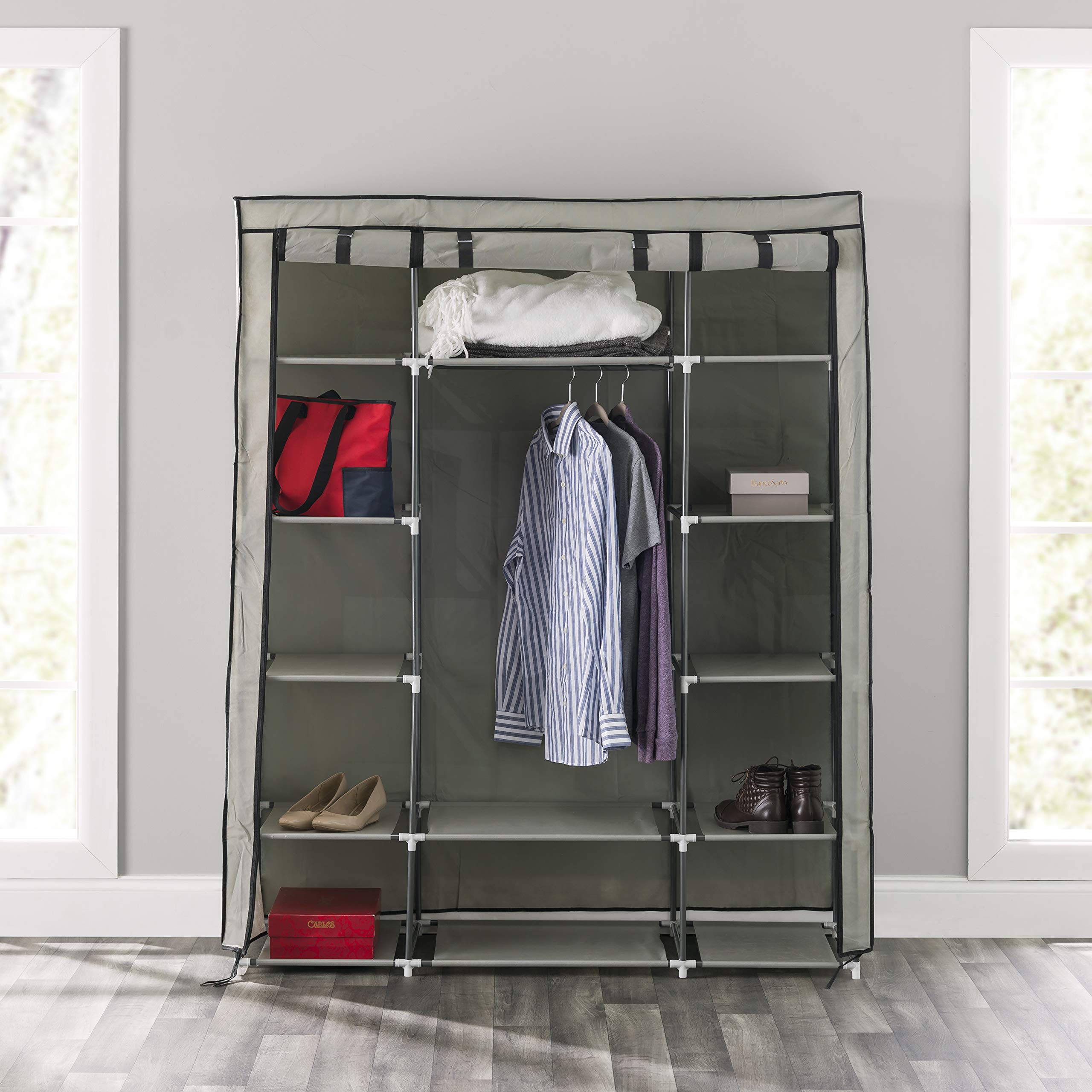 Grey Storage Closet with Shelves - Sunbeam Home Basics for Bedroom & Closet Organization