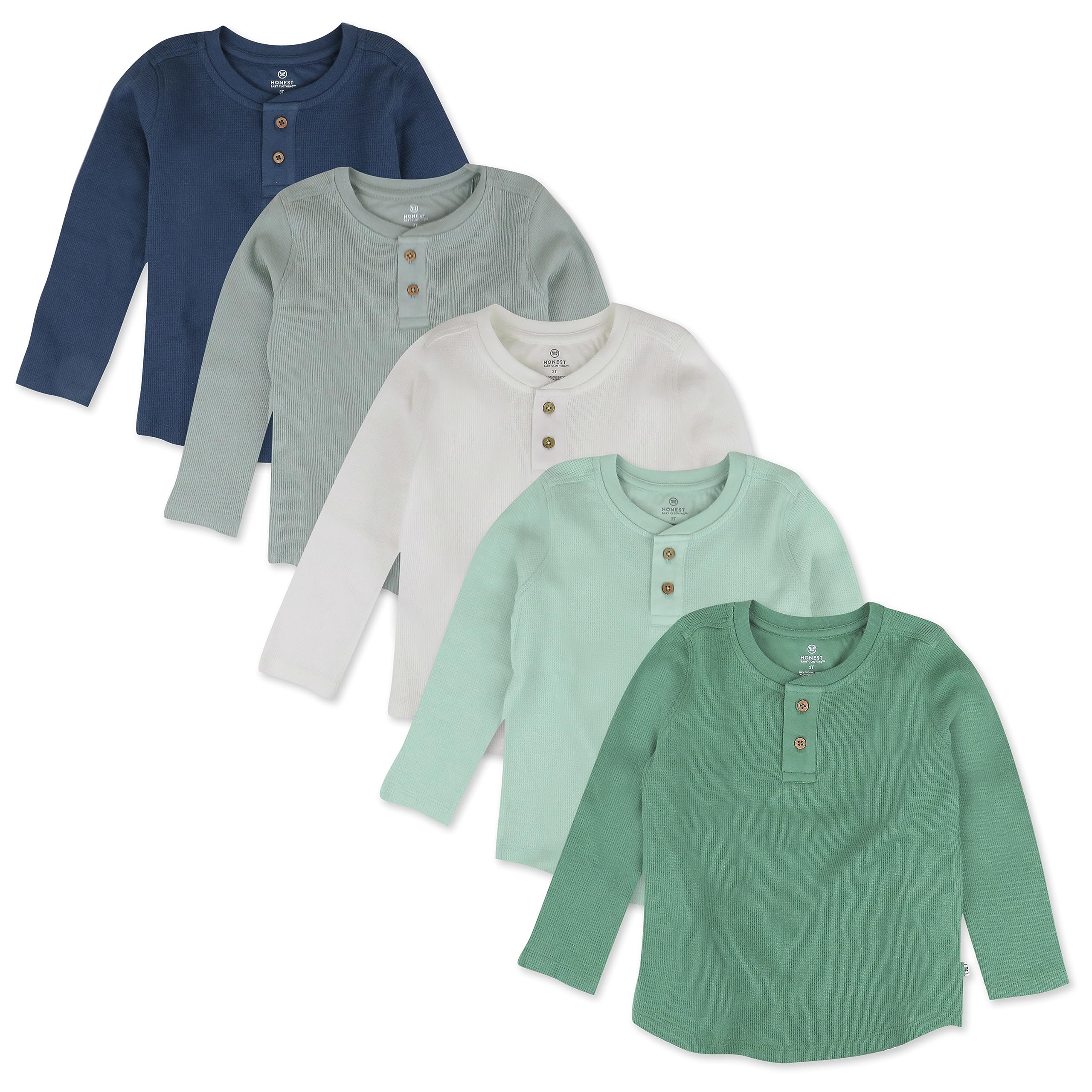 HonestBaby 5-Pack Organic Cotton Waffle Henley Long Sleeve Shirts for Babies & Toddlers - Soft Unisex Infant Clothing for Playtime, Daycare & Family Outings