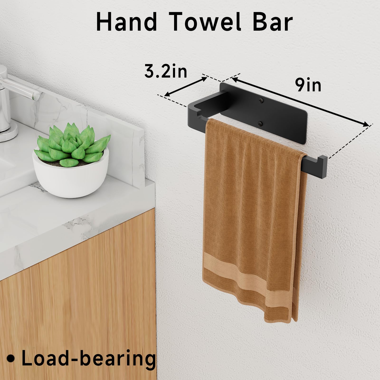 7PCS Matte Black Bathroom Hardware Set - 24IN 304 Stainless Steel Towel Bar & Holder for Modern Bathrooms | Durable & Rustproof Shower Accessories for Home & Hotel Use