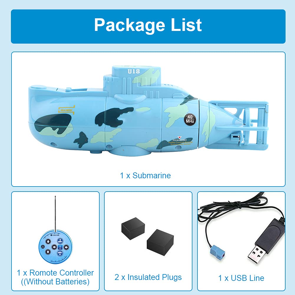 Rechargeable RC Submarine Toy - Remote Control Diving Boat for Kids & Adults, Blue - Perfect for Pool, Bathtub & Outdoor Water Play