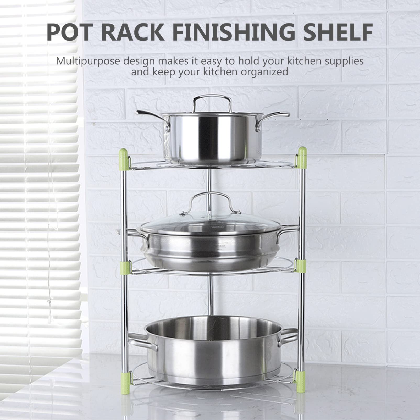 3-Tier Pot Rack Organizer - Space Saving Kitchen Pan Holder for Pots, Pans & Lids - Durable Stainless Steel Cookware Storage - Perfect for Small Kitchens, RVs & Apartments