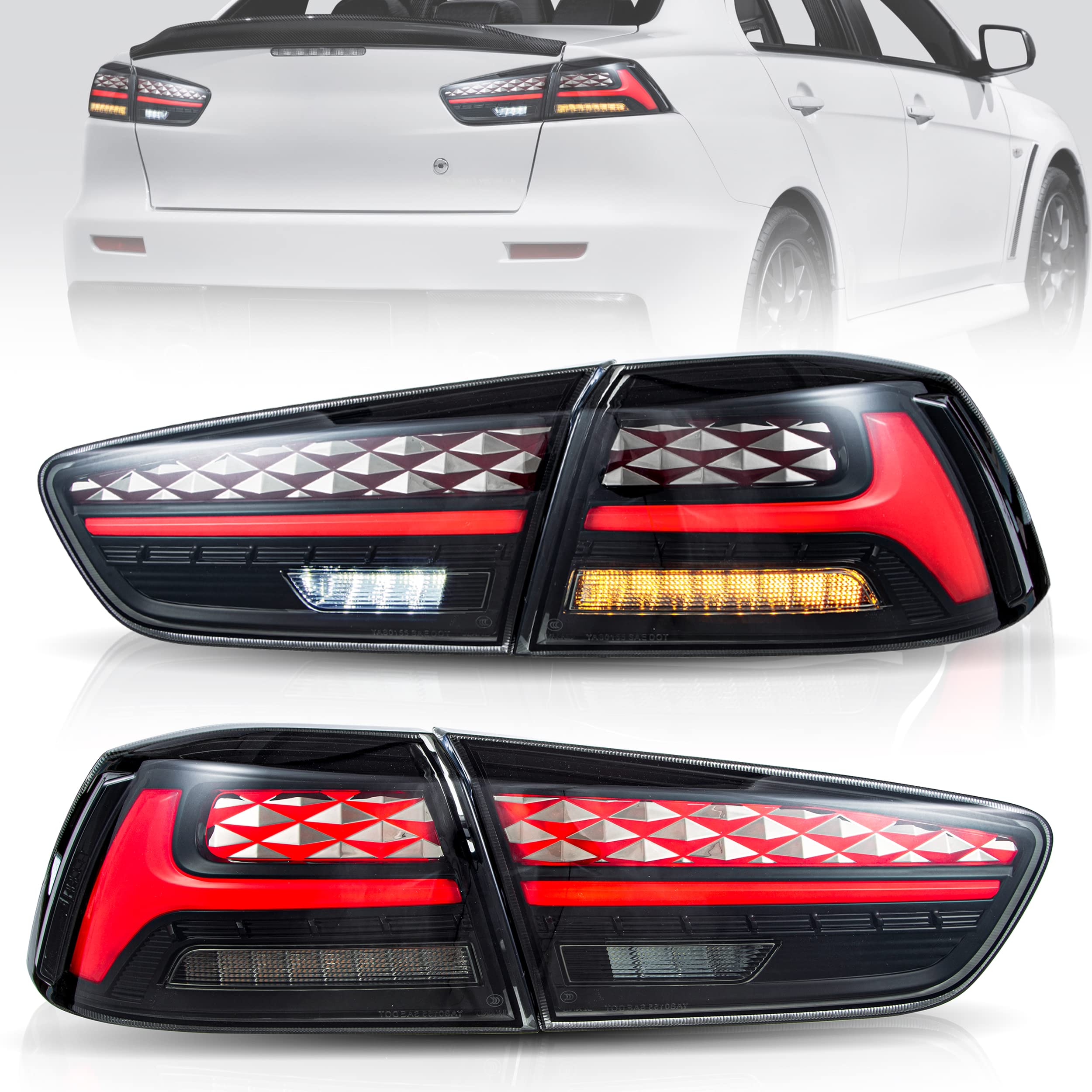 VLAND LED Tail Lights Assembly for Mitsubishi Lancer & EVO X 2008-2020 - Dynamic Sequential Turn Signal, Smoked Lens, Plug & Play (Not Fit Sportbacks/Fortis/IO) - Upgrade Your Car's Style & Safety for Night Driving