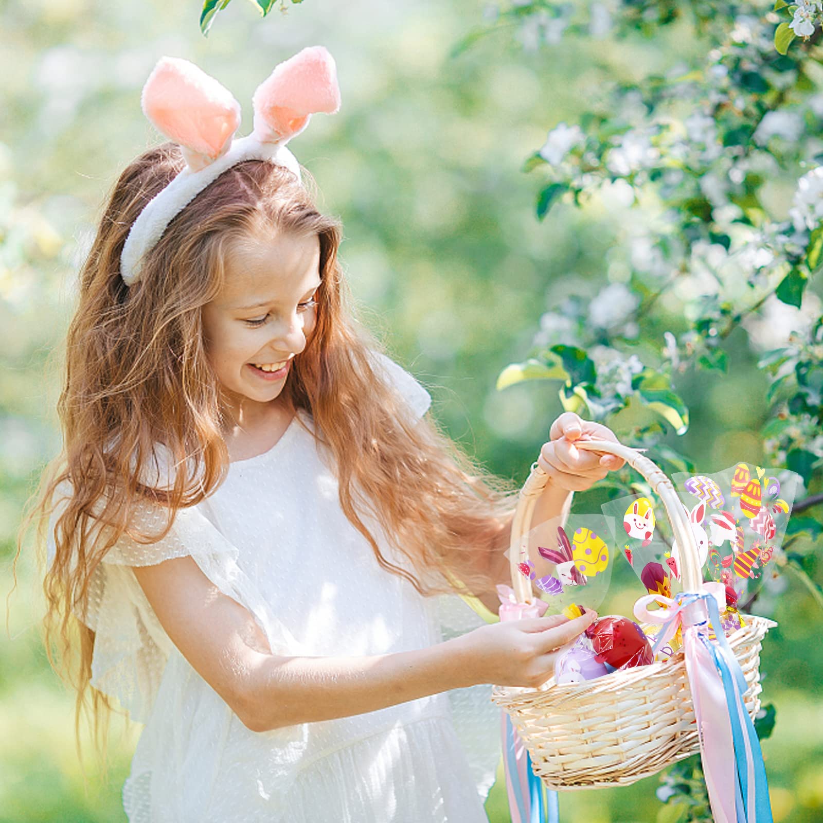 ZMCINER 120PCS Easter Cellophane Candy Bags with Twist Ties - Colorful Party Favor Supplies for Easter Egg Hunt, Classroom Treats & Holiday Gift Giving