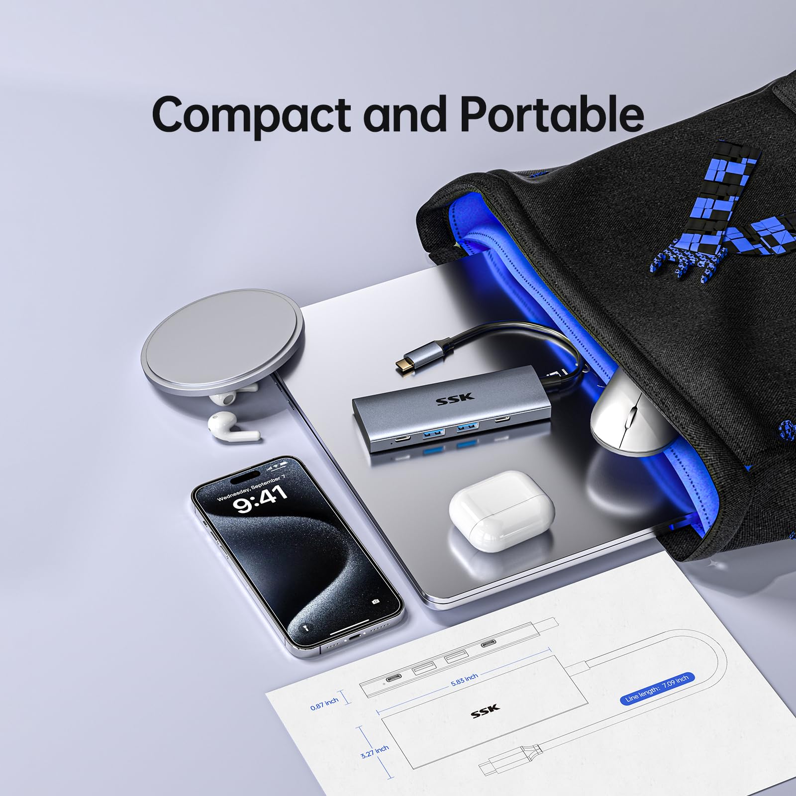 SSK USB C Hub 4-in-1 Adapter 10Gbps for MacBook/iMac - Home/Office Use
