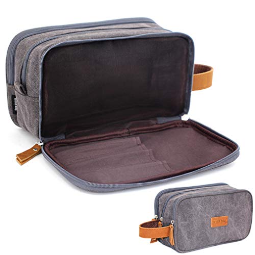 Shubb Men's Water-Resistant Canvas Toiletry Bag - Travel Dopp Kit & Shaving Kit Organizer for Showers & Gym (Dark Gray) - Perfect for Business Trips, Camping & Weekend Getaways