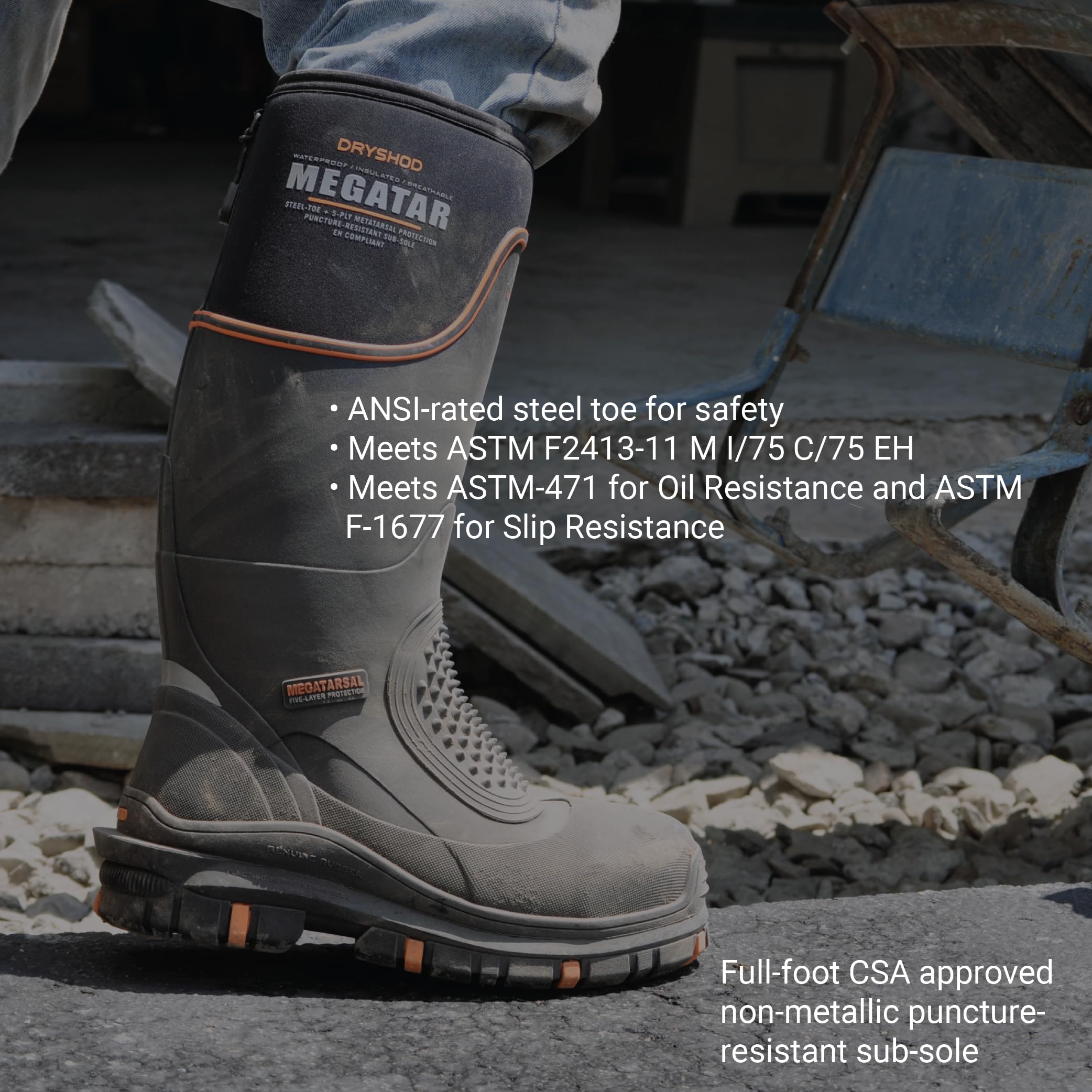 Dryshod Men's Megatar Met Guard Steel Toe Work Boots - Waterproof Safety Shoes for Construction, Warehouse & Outdoor Work