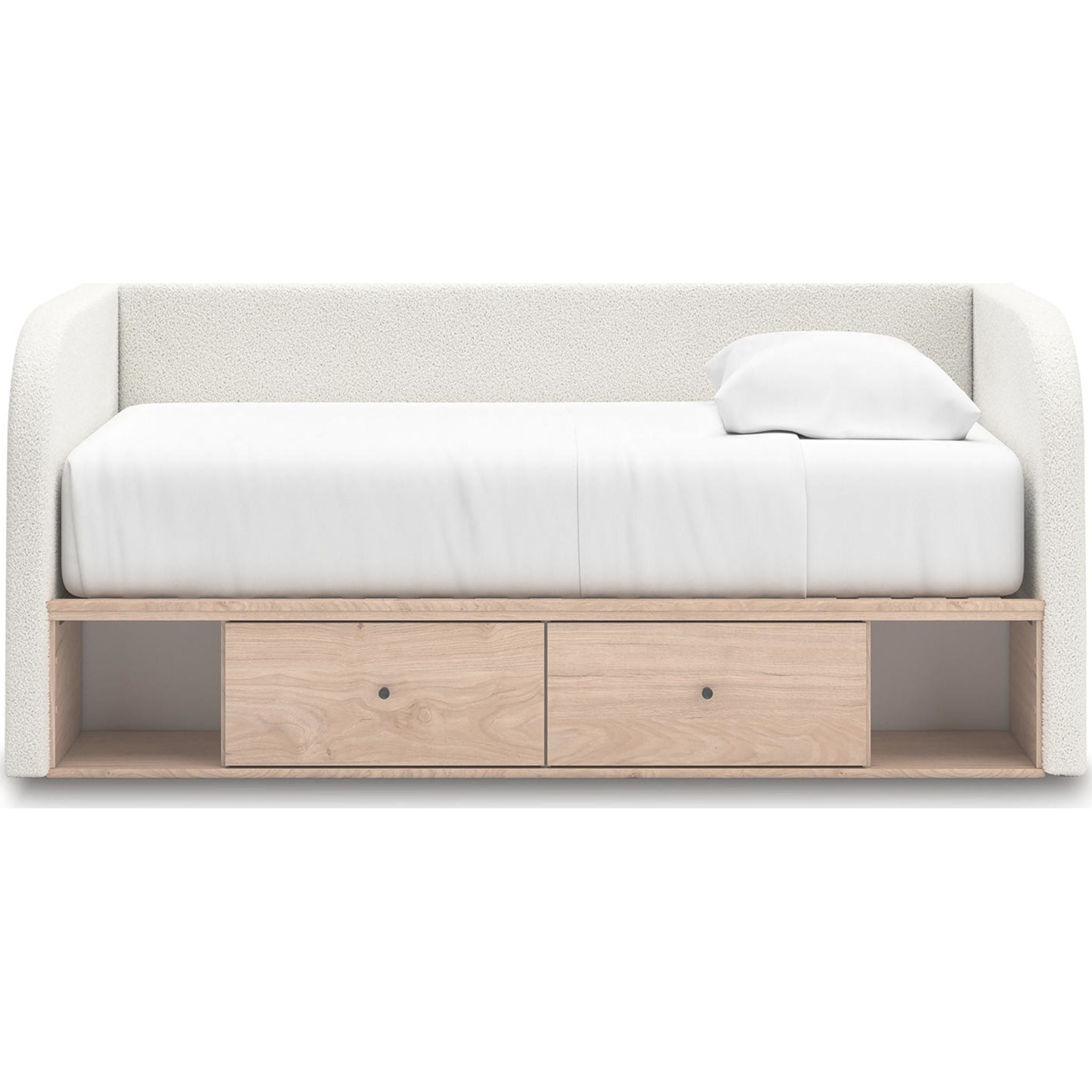 Arloster Daybed with Storage - Tan/White Upholstered Sofa Bed for Small Spaces, Guest Room & Living Room
